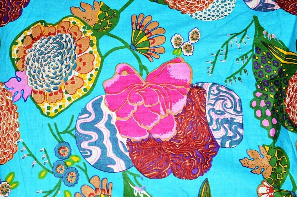 Indian Cotton Floral and Fruit Print Fabric Dressmaking Kurti Sofa Curtain Fabric 5 Yard, Red, White