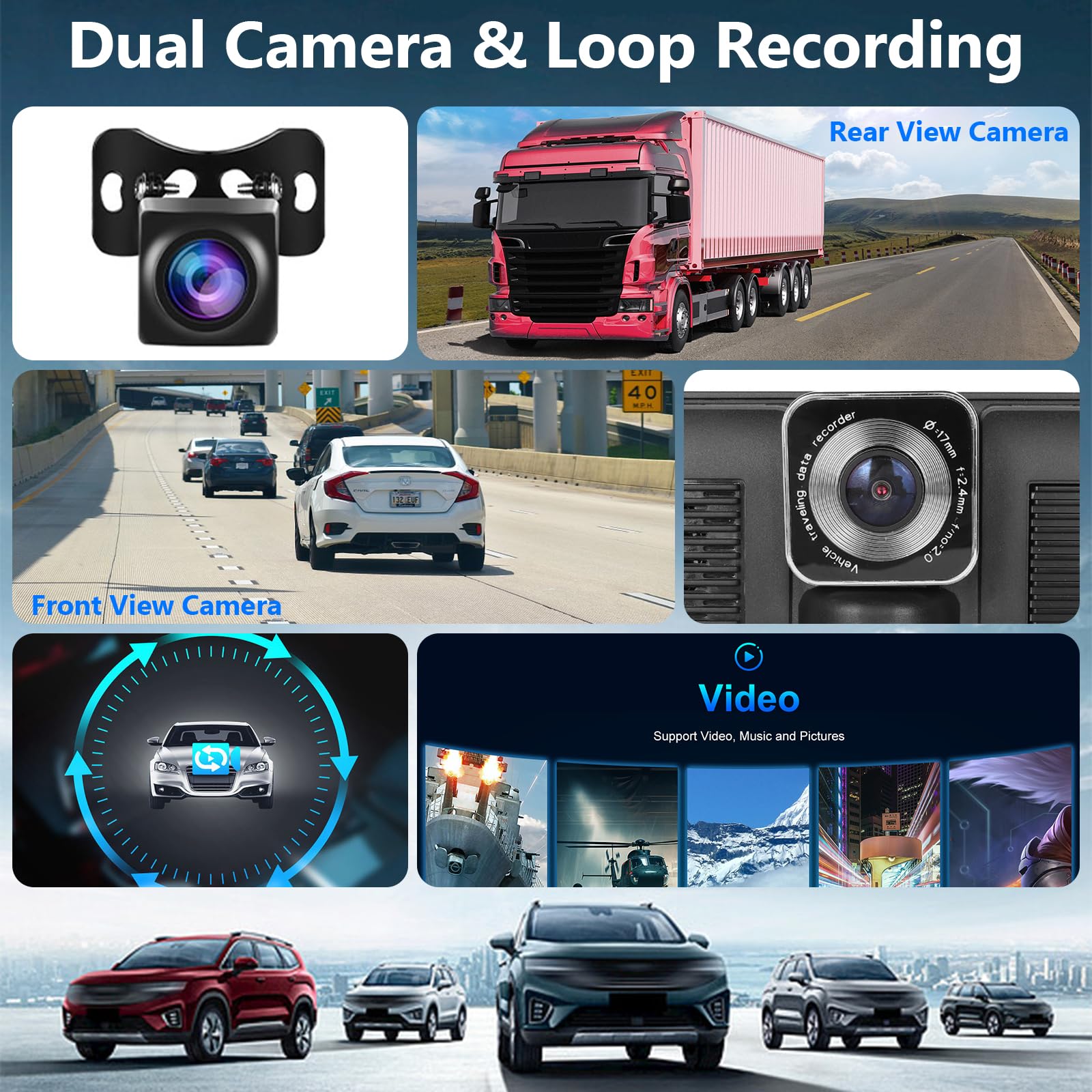 Hodozzy Android 4G 64G 8-Core sans Fil CarPlay Moniteur Android Auto Écran Voiture GPS Dash Cam Avant et Arrière Portable Autoradio Bluetooth 10,26 Pouces Écran Tactile Lien Miroir WiFi FM AUX