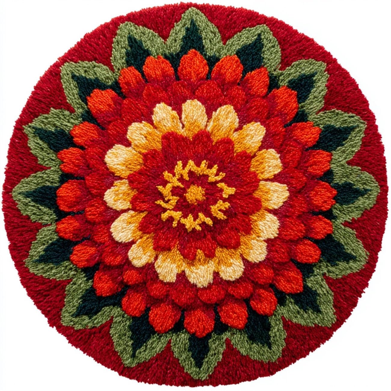Kitquiver Latch Hook Carpet Kits Red Dahlia 60x60cm