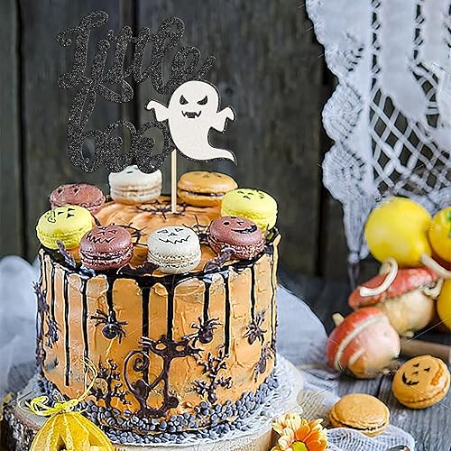 Miniatura 5 de Rsstarxi 1 paquete de decoración de pastel Little Boo con purpurina Happy Boo Day Halloween Party Cake Decor Ghost Cake Pick para Feliz Halloween,