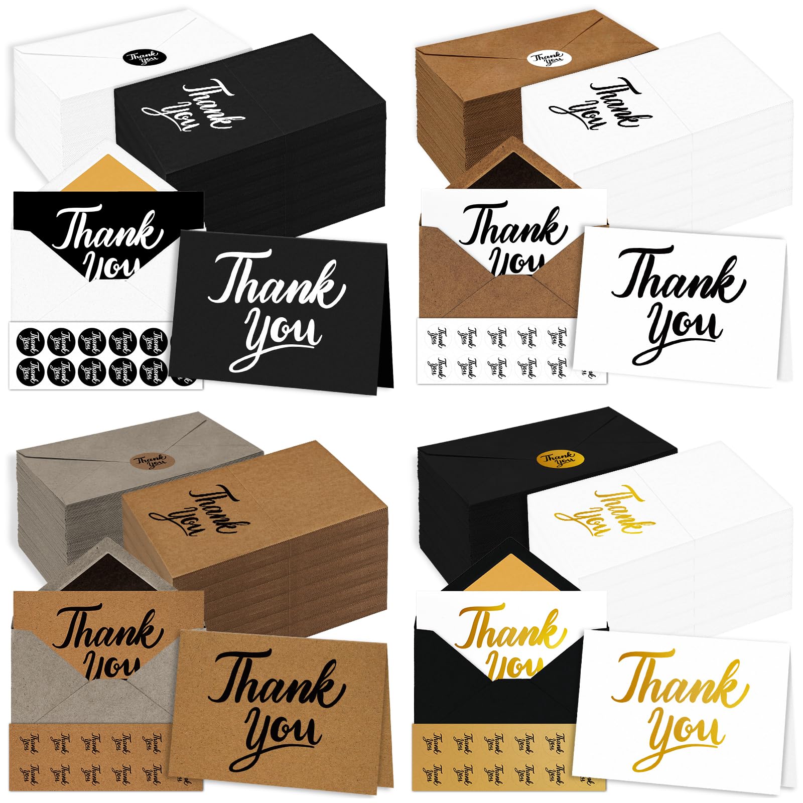 Tarjetas de agradecimiento con sobres Kraft (multicolor)