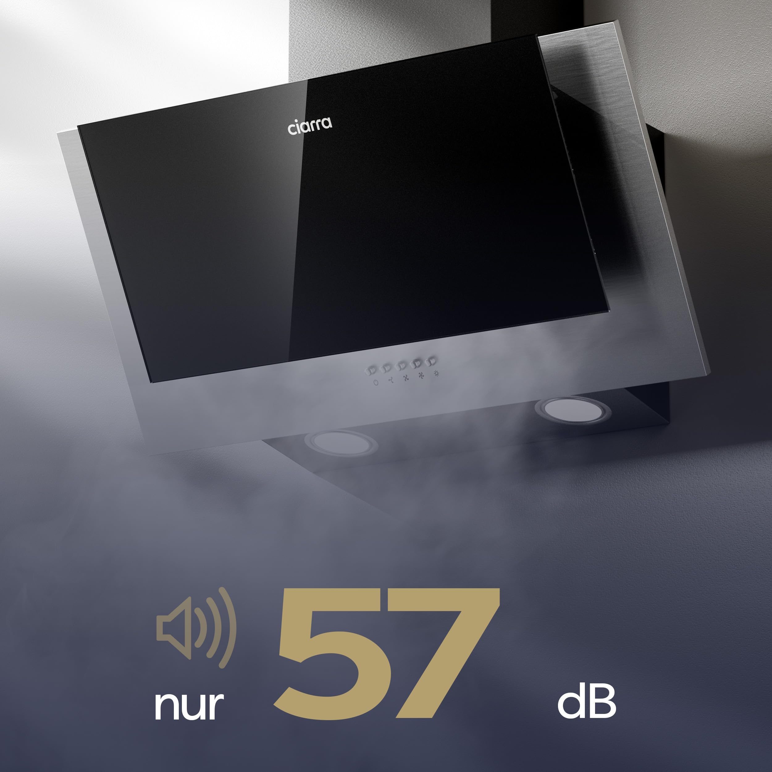 CIARRA CBCB6736C Dunstabzugshaube 60 cm 57 dB 370 m³/h Umluft Abluft Kopffreie Schräghaube Schwarz