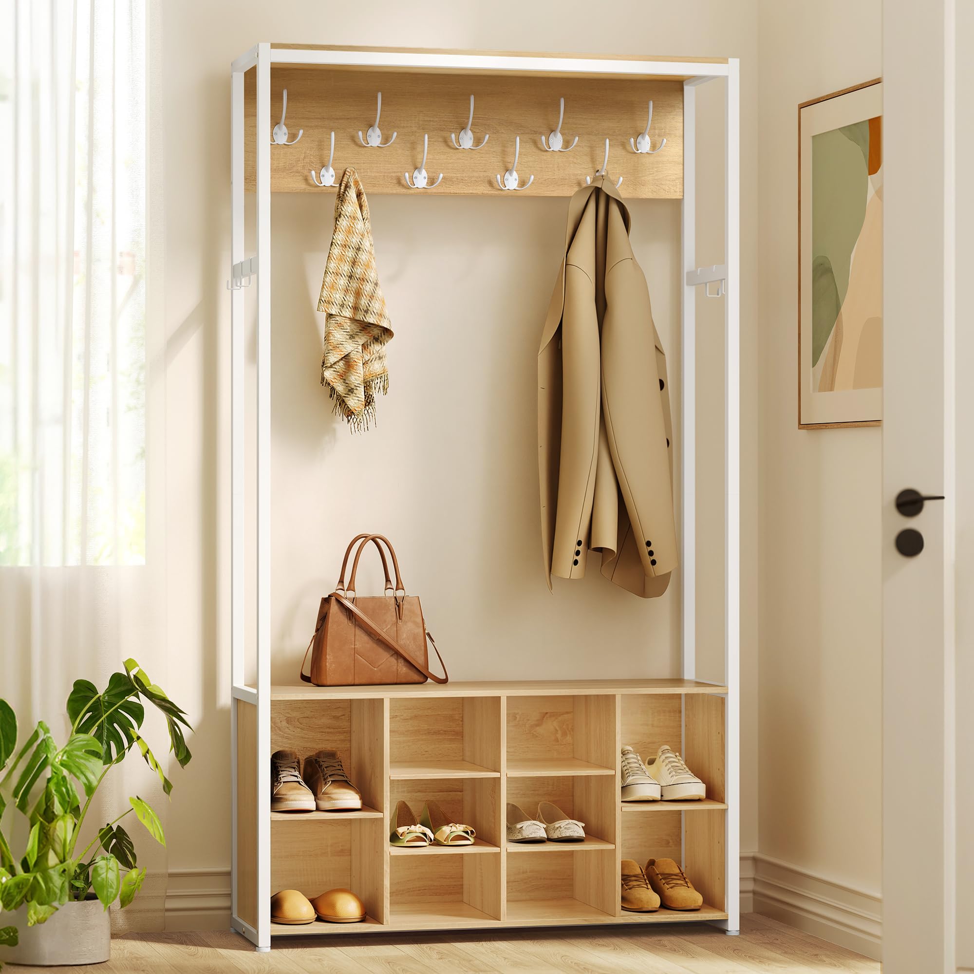 VASAGLE Kleiderständer, Garderobe, Eingangsmöbel mit Schuhregal, offene Fächer, Kleiderhaken
