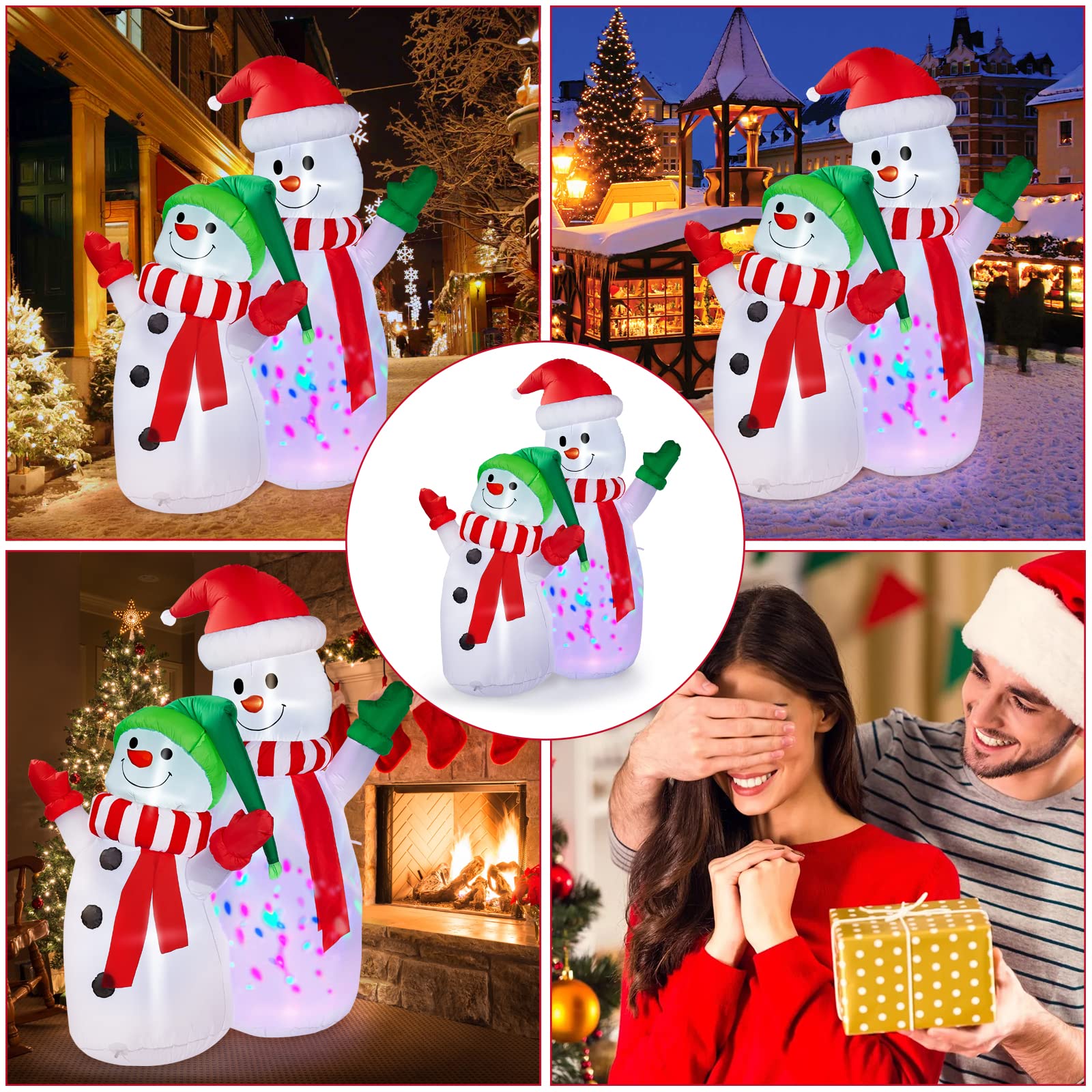 CAMULAND 1.8M Gonfiabile Decorazioni di Natale Gonfiabile Pupazzo di neve con Built-in luci LED, Decorazioni di Natale all'aperto…