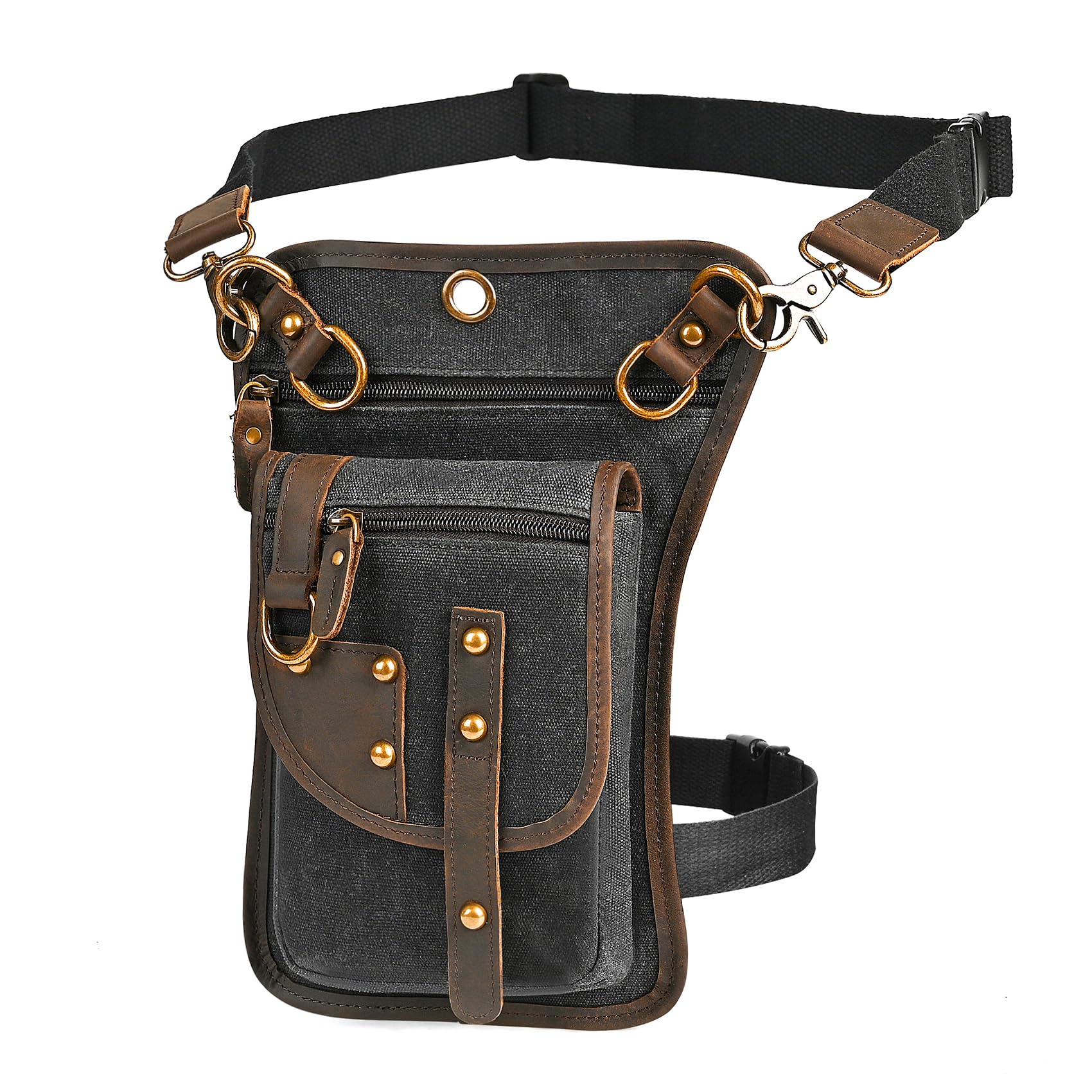Tela Resistente All'acqua + Vera Pelle Moto Equitazione Travel Coscia Borsa per Gambe Marsupio in Vita Per Gli Uomini Donne FB2141