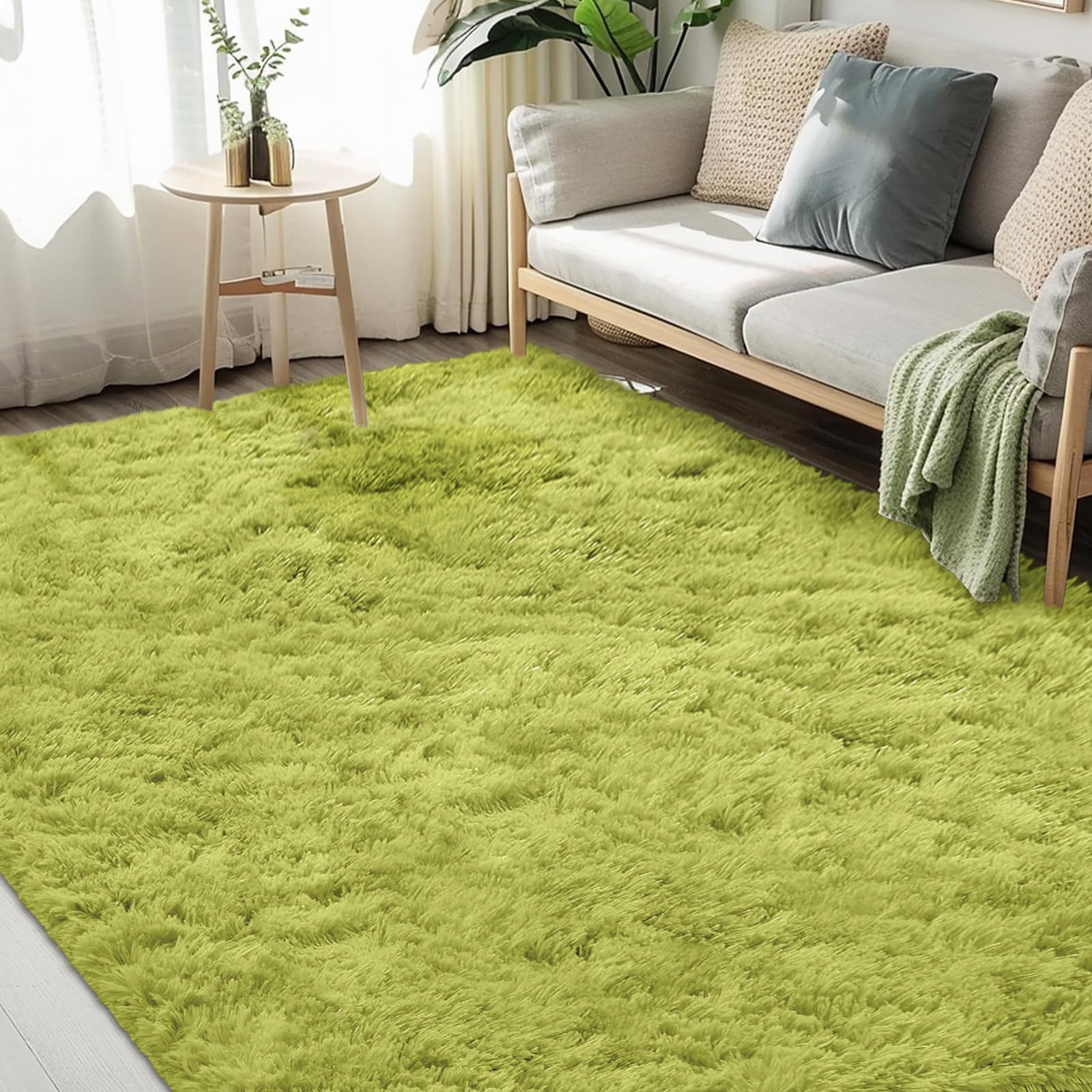 FVVRAX 180x270 cm Grün Hochflor Teppiche für Wohnzimmer Schlafzimmer, Große Flauschig Fuzzy Shaggy Teppich Weichen Plüsch Teppich, Indoor-Boden Teppich für Home Decor Ästhetik
