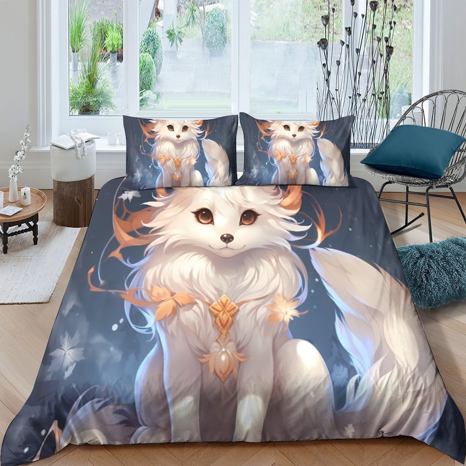 Ctjqhvkz Style-3 3D Printed Fantasy Fox Fitted Sheet Microfiber Soft Anti-Slip Bed Sheet For Bedroom Dorm Mattress Decor Single（135X200cm）