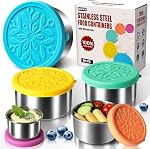 18/8 Stainless Steel Food Snack Storage Containers(4 Pack: 3/7/13/22oz) | Stackable, Leakproof Lunch Box with Silicone Lid, for Kids and Toddler Home School Use