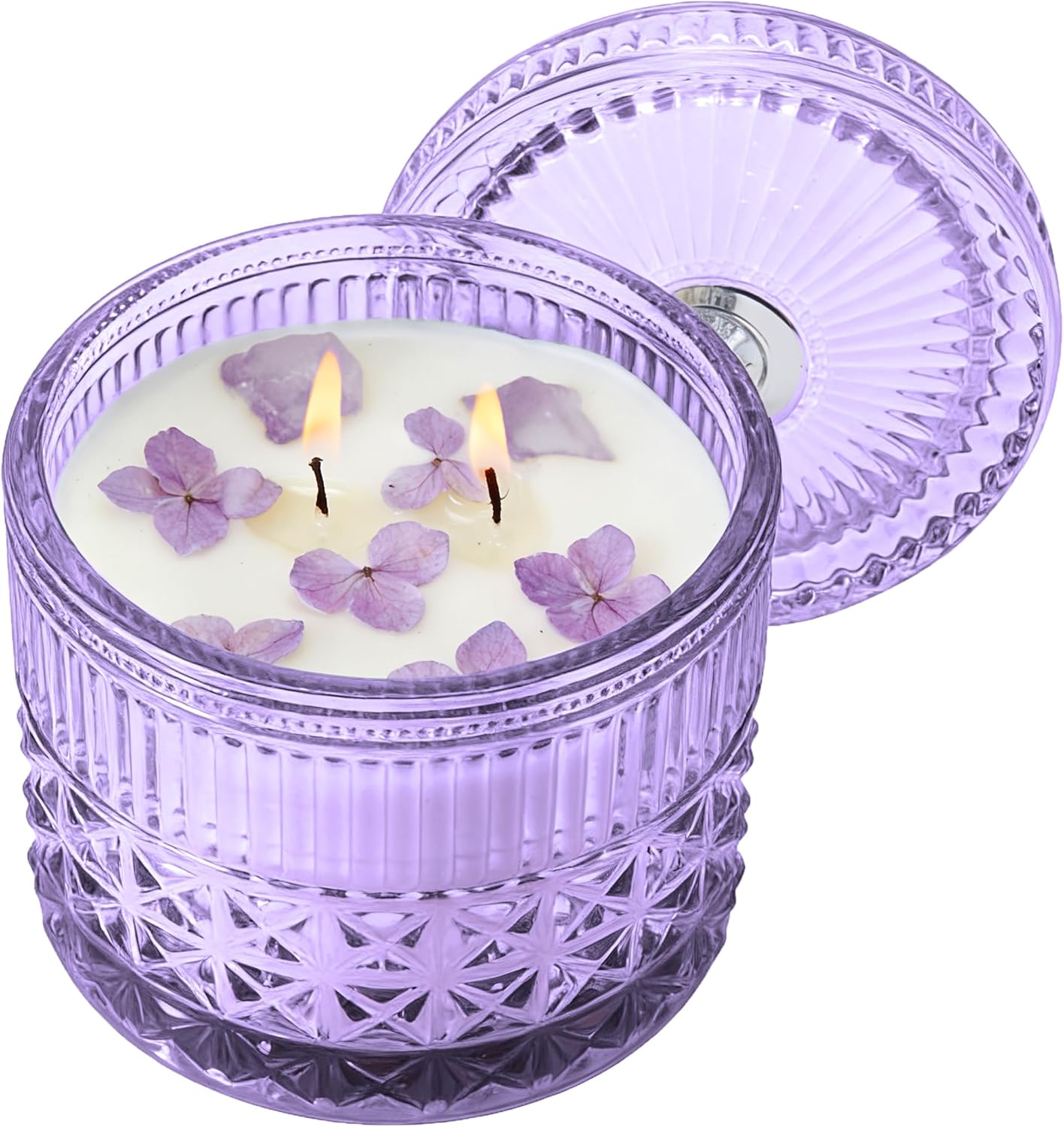 Chloefu LAN Purple Crystal Candles Lilac & Violet Candle for Home Scented, Non-Toxic, Unique Meditation Spiritual Gifts, 14 oz, Valentines Day Gifts for Her Mom Friends Wife Sister Stocking Stuffers