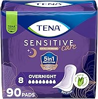 TENA Sensitive Care Overnight Incontinence Pads for Women - Extra Coverage, 20% Drier Surface, Bladder Control & Postpartum Protection, 90 Count