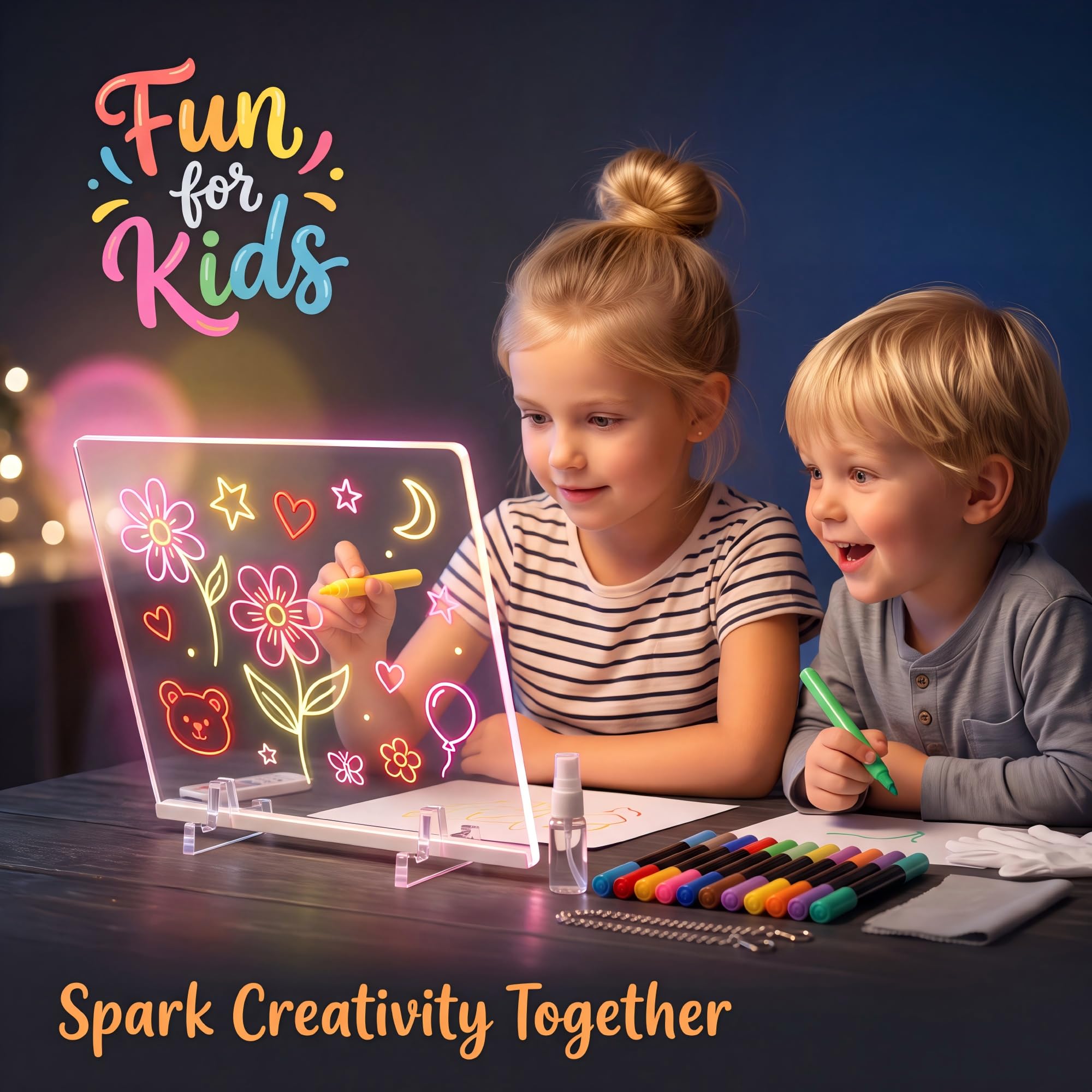 Planche à dessin LED pour enfants, planche à dessin lumineuse avec 12 marqueurs, télécommande, 7 couleurs, 4 modes, tableau lumineux réutilisable en acrylique pour adolescentes, cadeau pour
