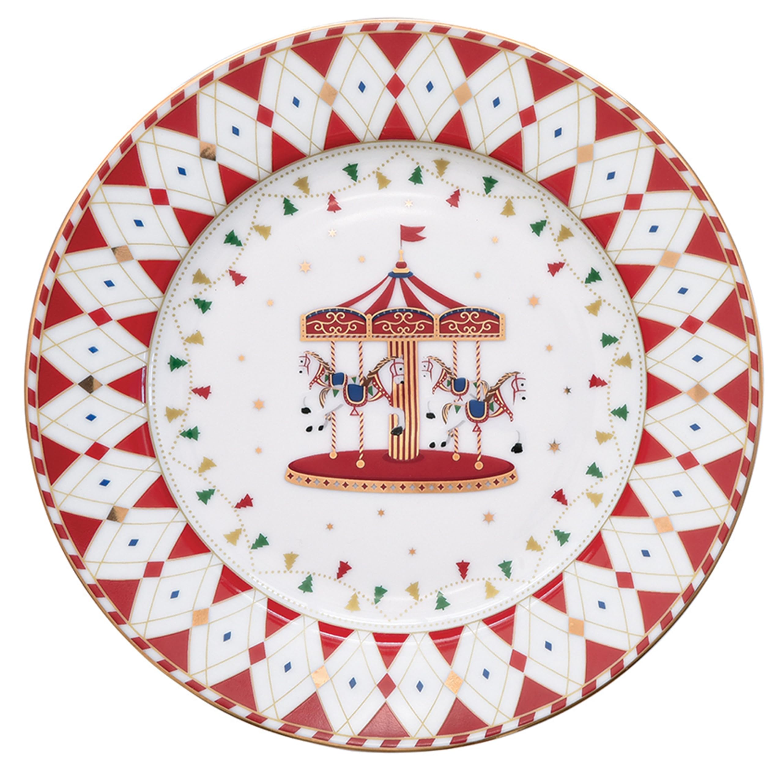 MamboCat 4er Set Christmas Wonderland Kuchenteller mit Geschenkkarton I Ø 19,2cm I Porzellan-Frühstücksteller mit verschiedenen Weihnachts-Dekoren für 4 Personen I Service für Salat, Dessert & Co