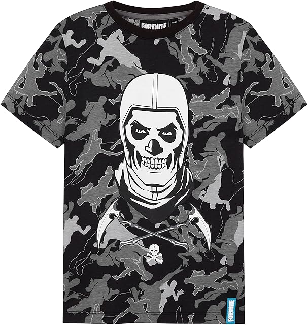 Fortnite T Shirt, Gaming Clothing for Kids 7-14 Years, Gifts for Boys, (Camo Black, 11-12 Years)