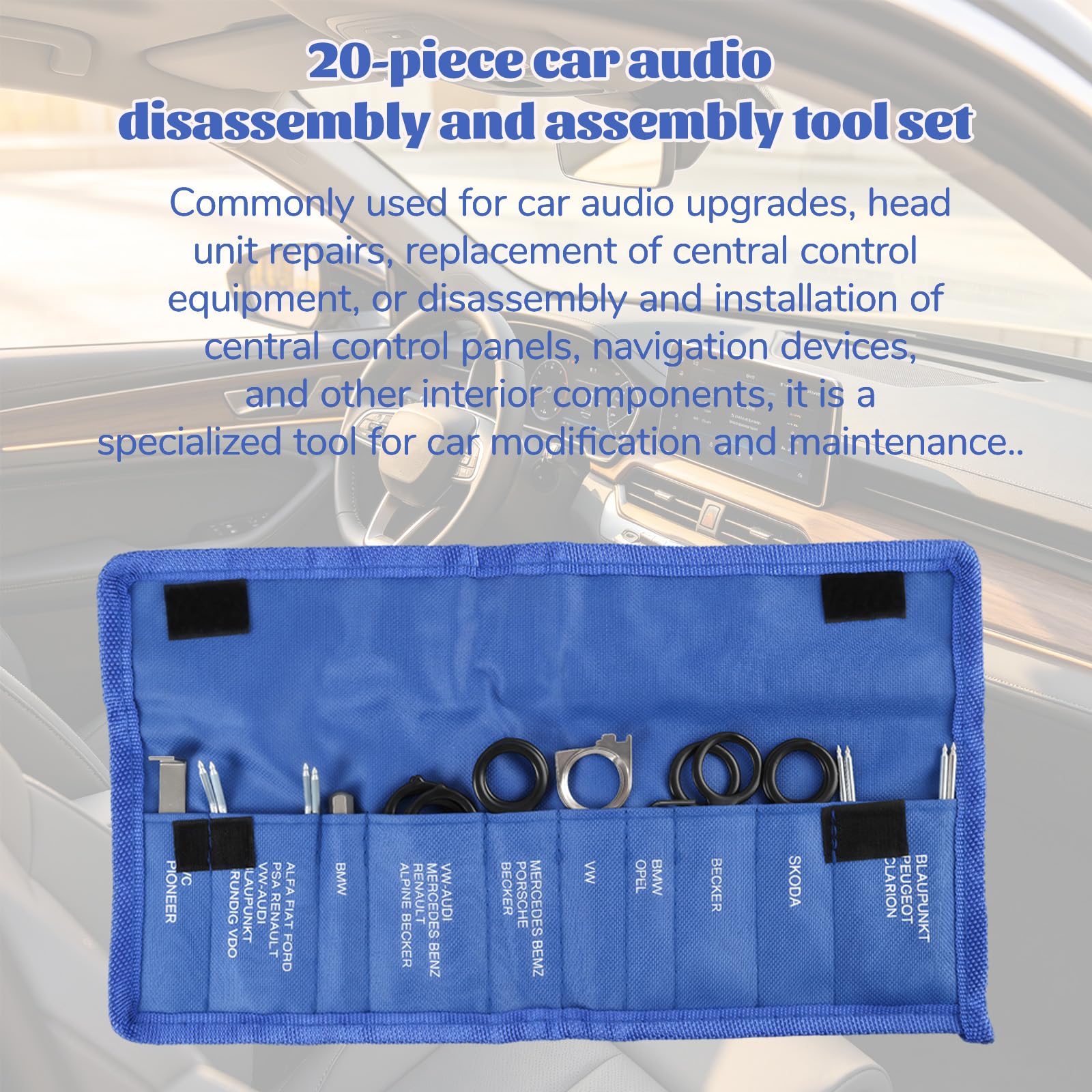 Kit de 20 Herramientas de Extracción de Radio Estéreo para Coche, Universal y Compatible con Mercedes, BMW, VW, Audi, Ford, Alfa Romeo, Fiat, Opel, Peugeot, Más Marcas