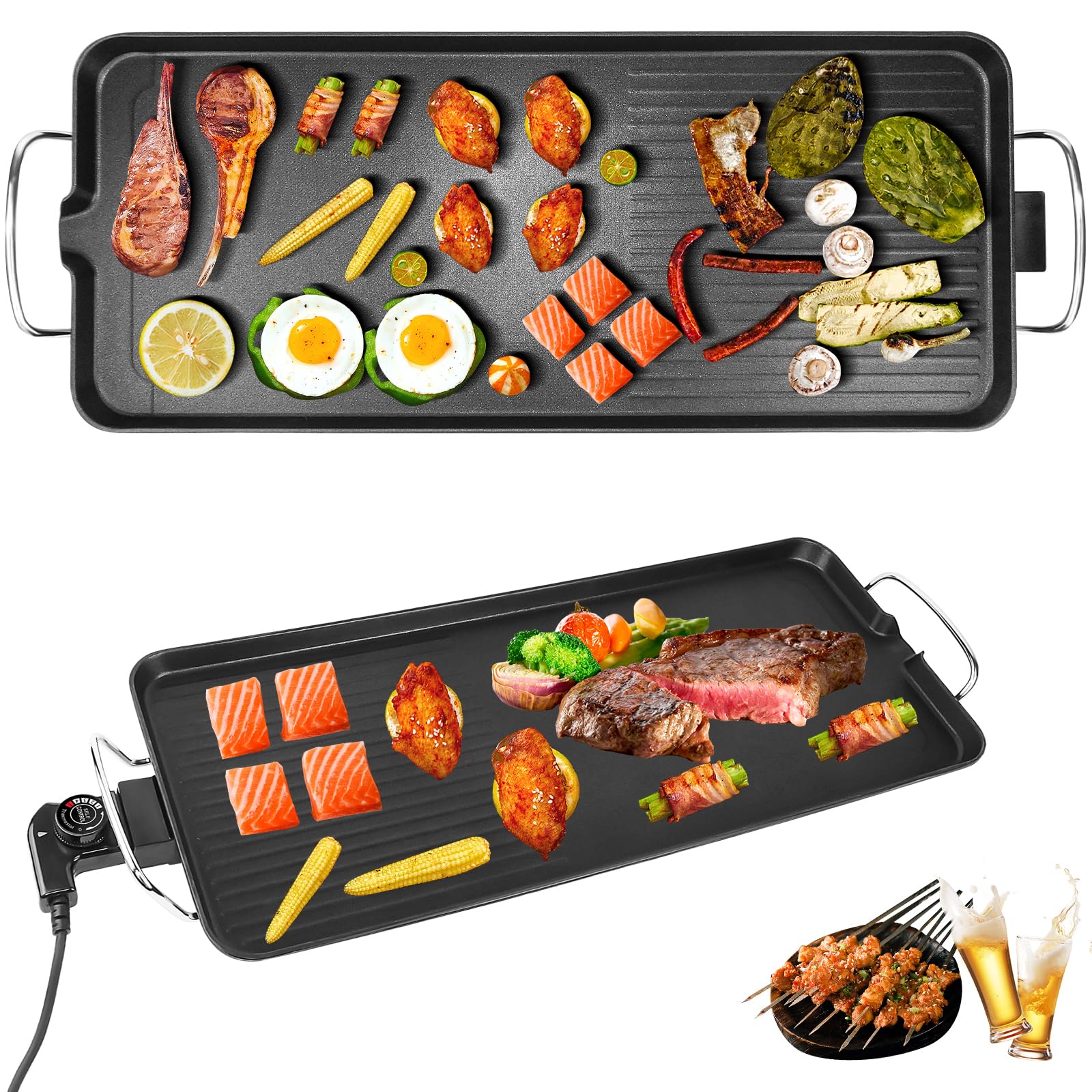 1500W Electric Grill BBQ, 59cm L Smokeless Indoor/Outdoor Griddle with 6 Temp Control, Premium Non-Stick Surface & Easy Clean - Grilled Flavor, Less Smoke for 4-6 People (UK 220V)