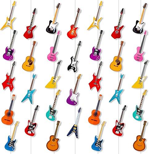 Pancartas colgantes de guitarra, decoraciones de fiesta de cumpleaños, notas musicales, guirnalda de papel de roca para instrumentos musicales, disponible en Yaxa Colombia