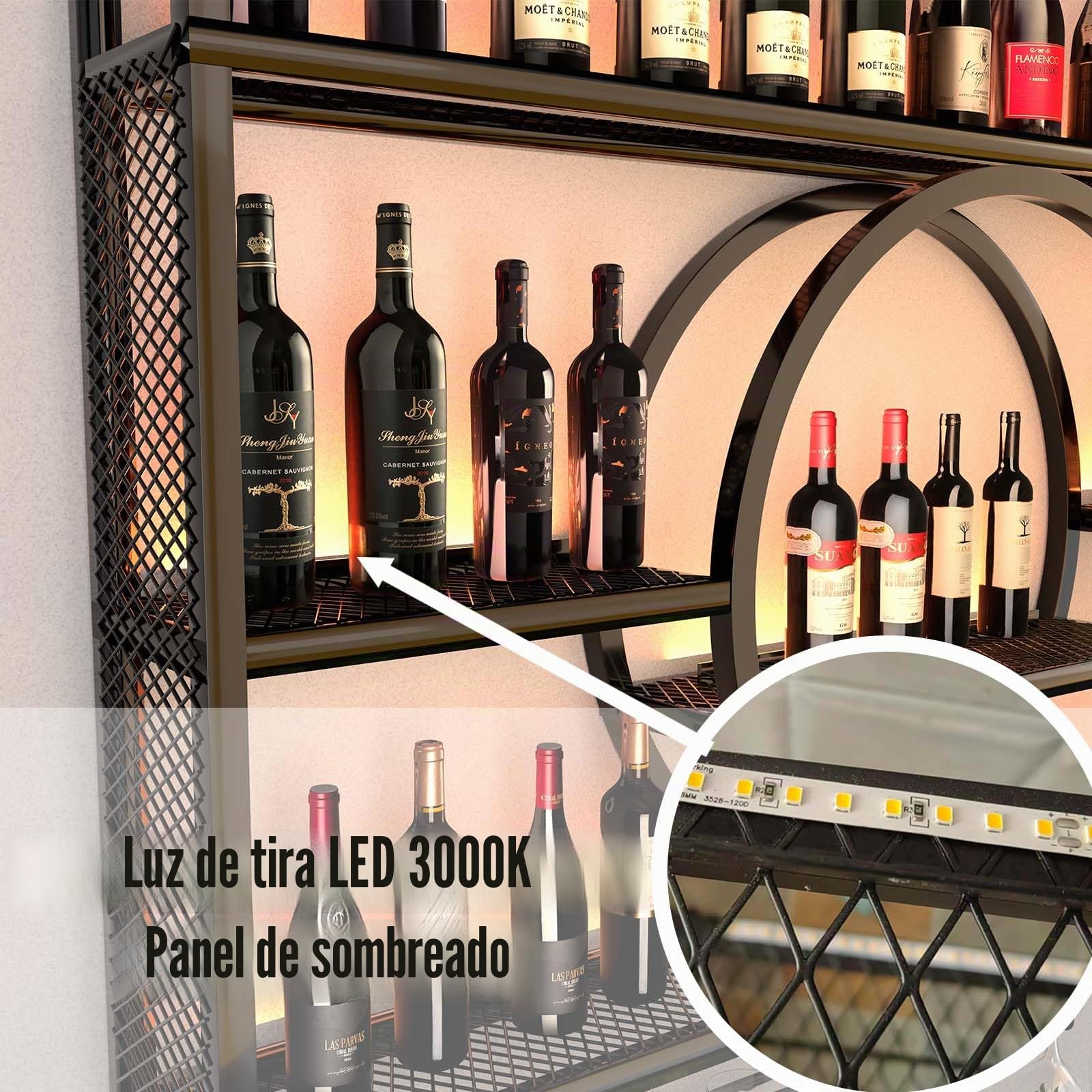 Estantería industrial para vino montada en la pared, soporte flotante para exhibición de vino con LED y rayas de sombreado, estantería multifuncional para el hogar, restaurante, bares (Black, 120CM)