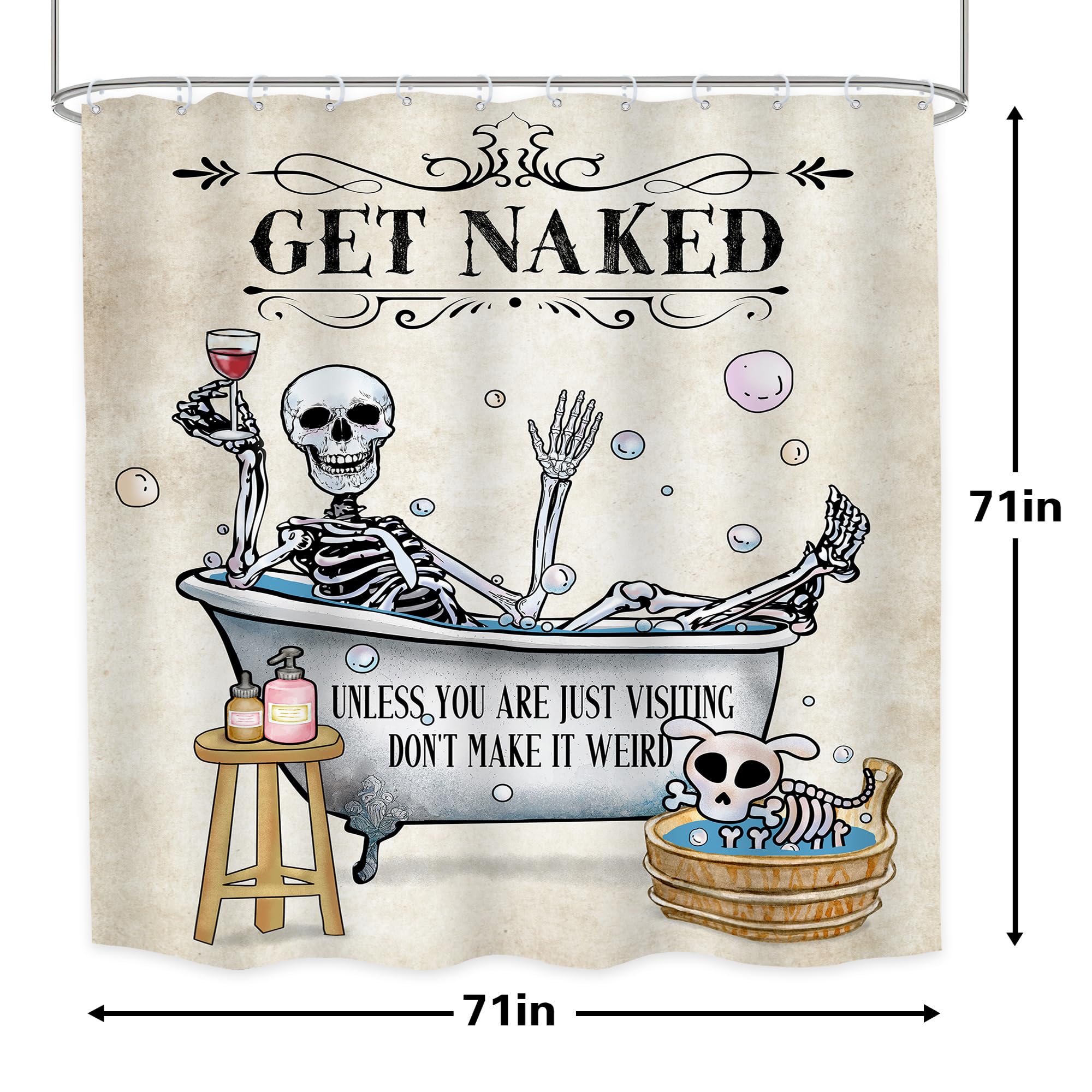 Lustiger Gothic Duschvorhang 'Get Naked' – Mit Totenkopf-Motiv, 183x183 Cm