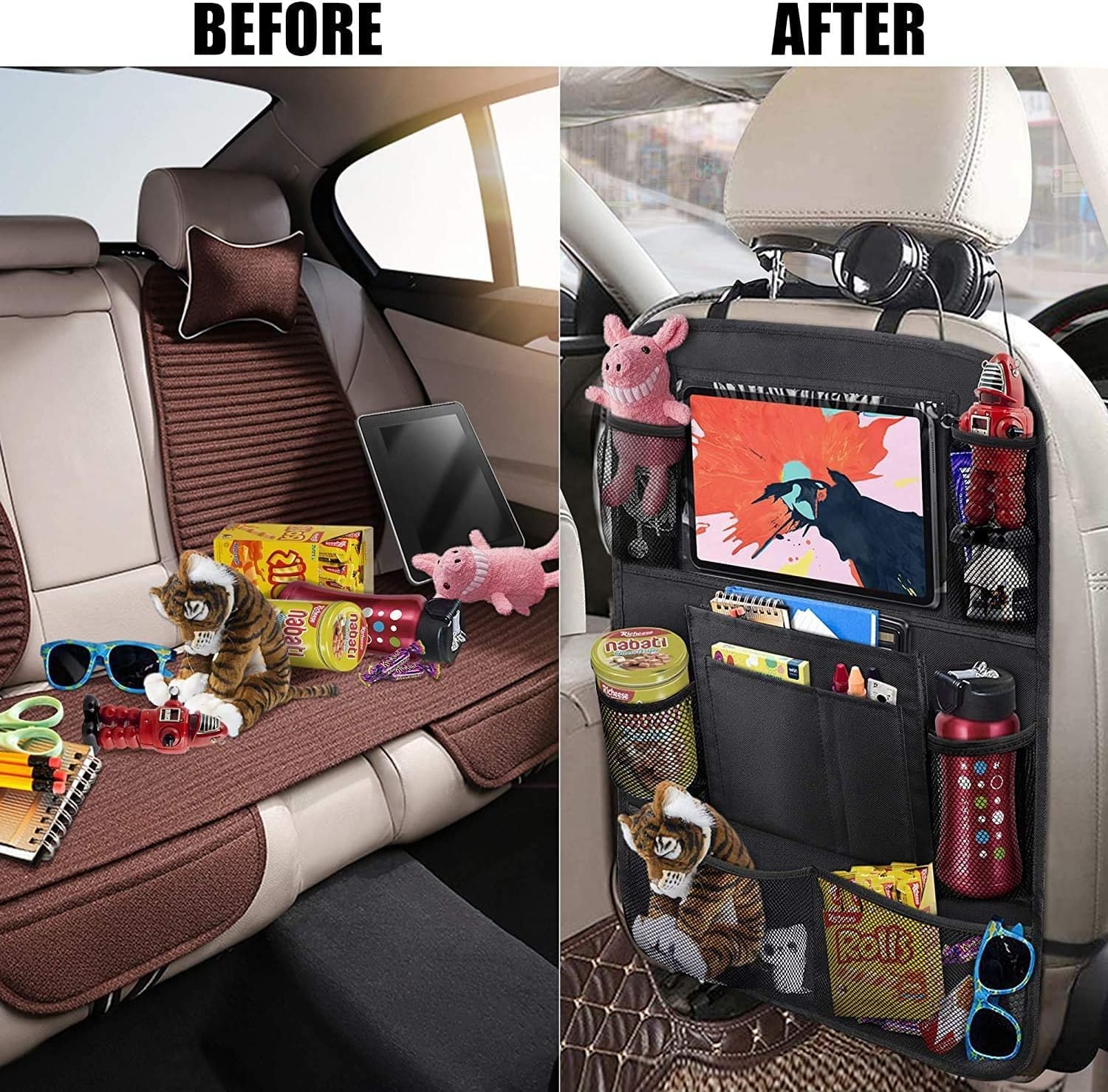 2 Pezzi Organizer Sedile Auto per Peugeot 807 Protezione Sedile Portaoggetti Auto Supporto Tablet Touch Screen Impermeabile Bambini Viaggio