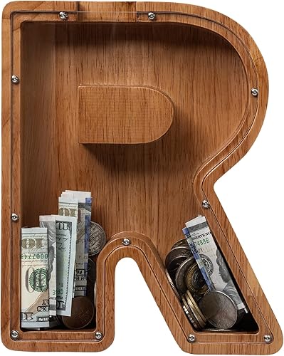 Vista 121 de Alcancía para niños y niñas, alcancía de madera con letra grande del alfabeto con inicial C, banco de monedas, regalos divertidos para cumpleaños