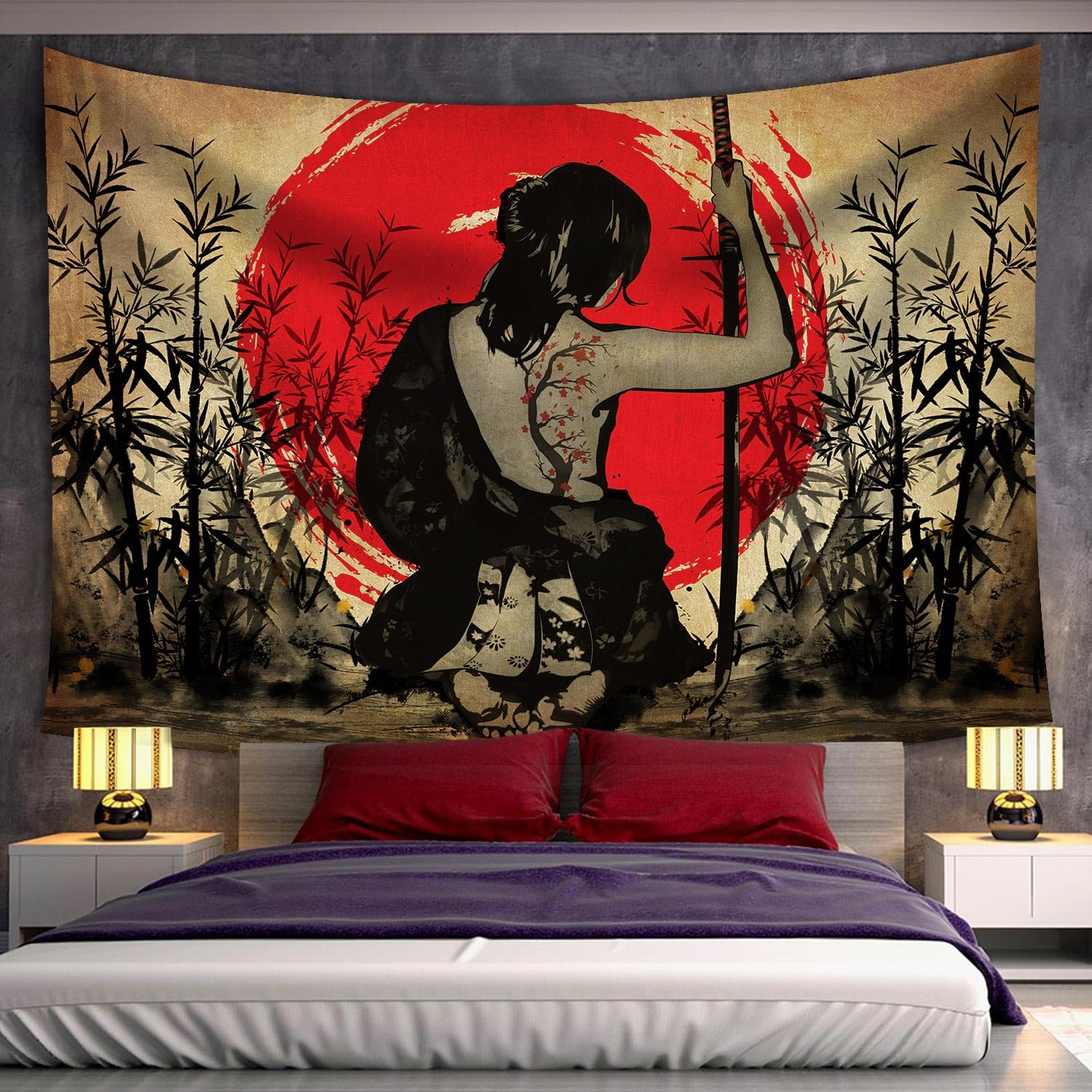 Amazon.com: Color Duty Japanese Samurai Woman Tapestry 80x60in Red
