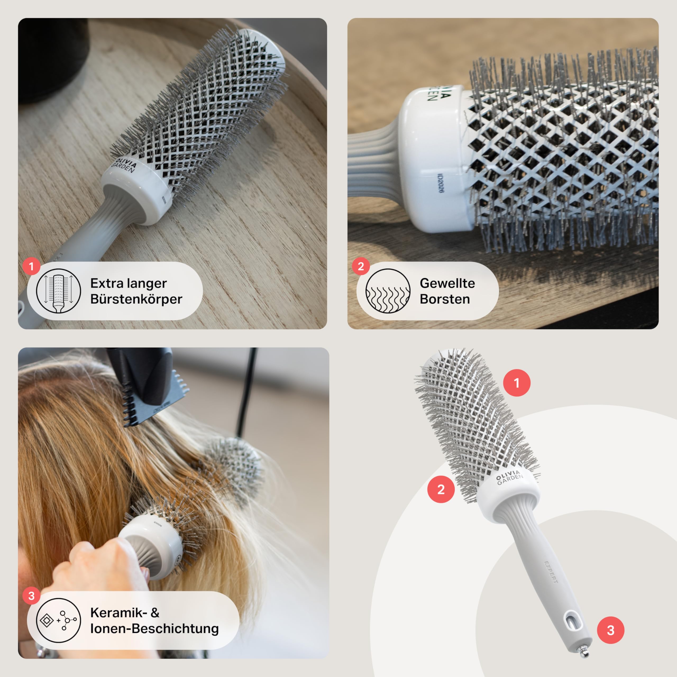 Olivia Garden - Expert Blowout Speed White and Grey Hairbrush- 45, 0.1 kilograms