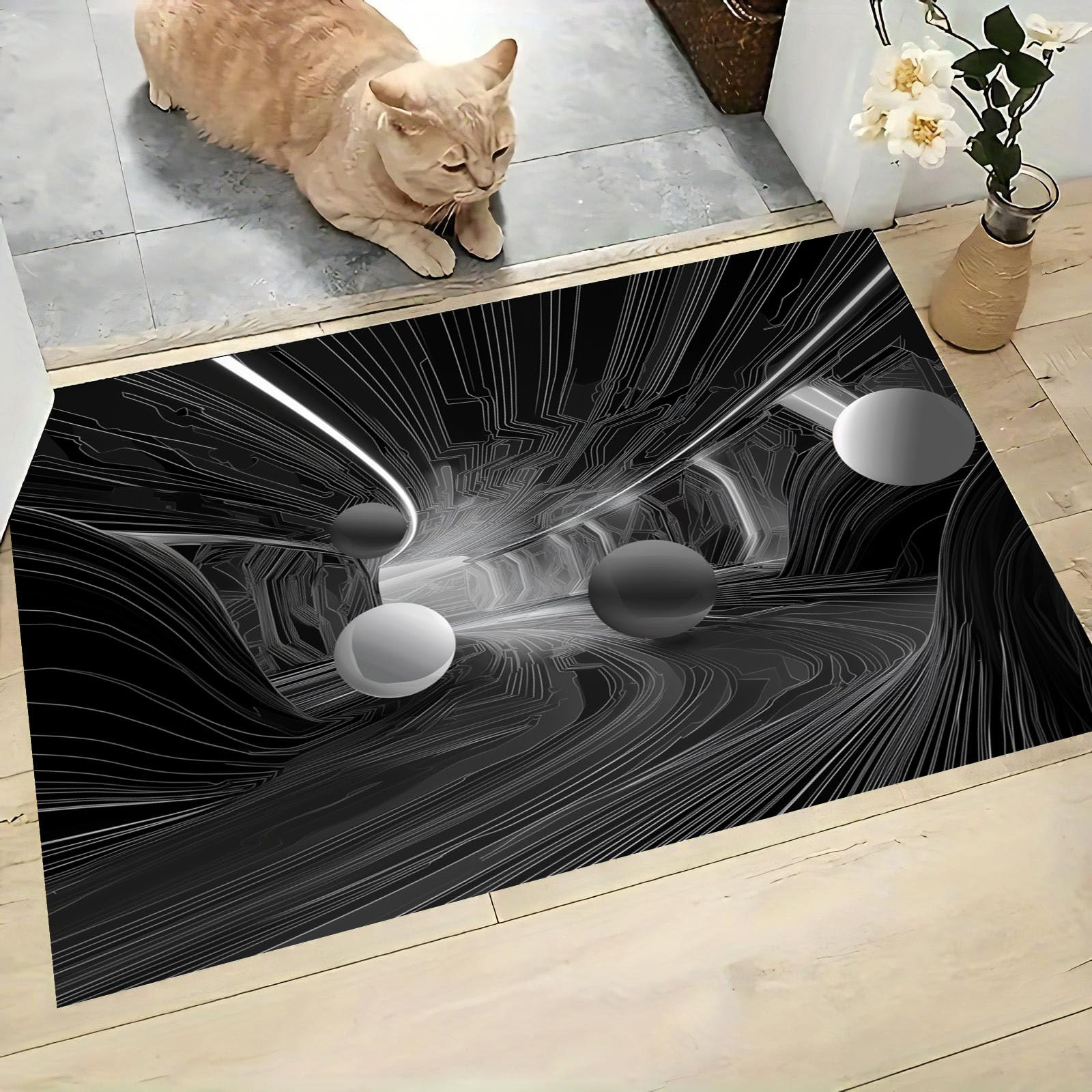 Tapis doux lavable pour sol glissant avec motif imprimé espace 3D