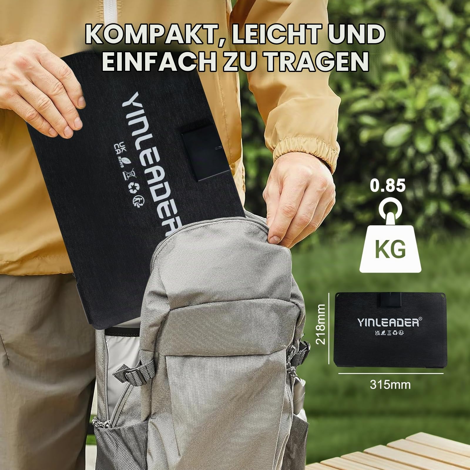 Yinleader 30W Tragbares Solarpanel – Faltbares Solarladegerät mit 18W USB-C & USB-A QC3.0 Schnellladung, IP65 Wasserdicht, Kompatibel mit Handy, Tablet, Powerstation