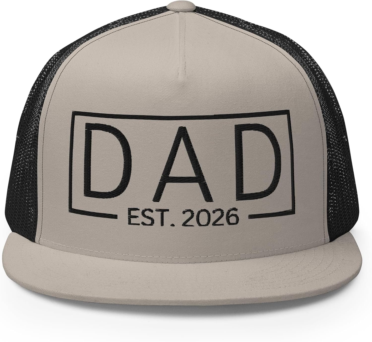 NX Dad Est 2026 Flat Bill Trucker Hat High Crown Adjustable New Dad New Father Hat Expect Baby 2026