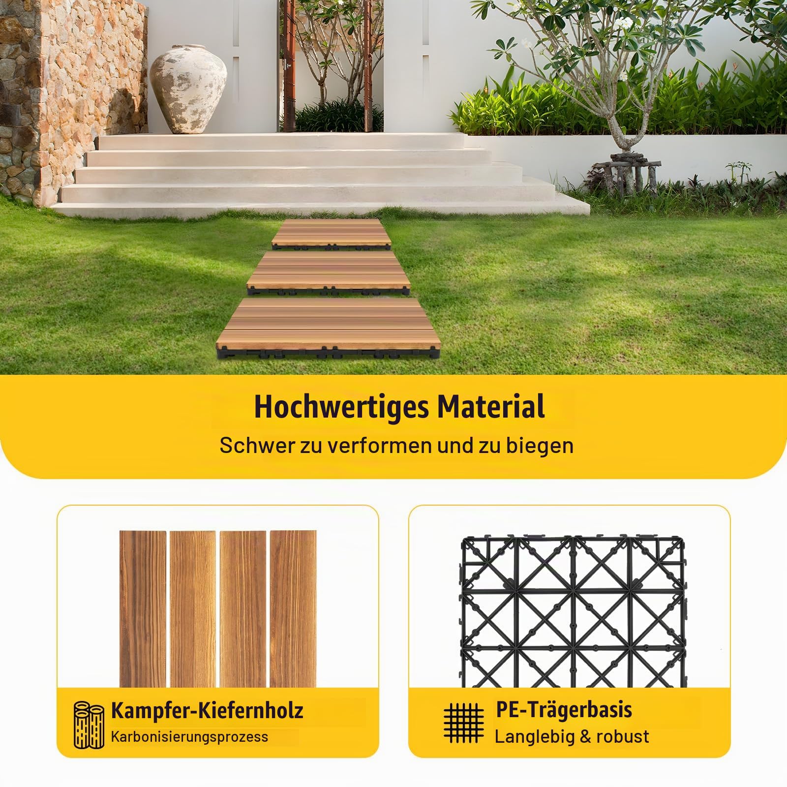 Holzfliesen 36 Stück 30 x 30 cm Klicksystem für Balkon und Terrasse