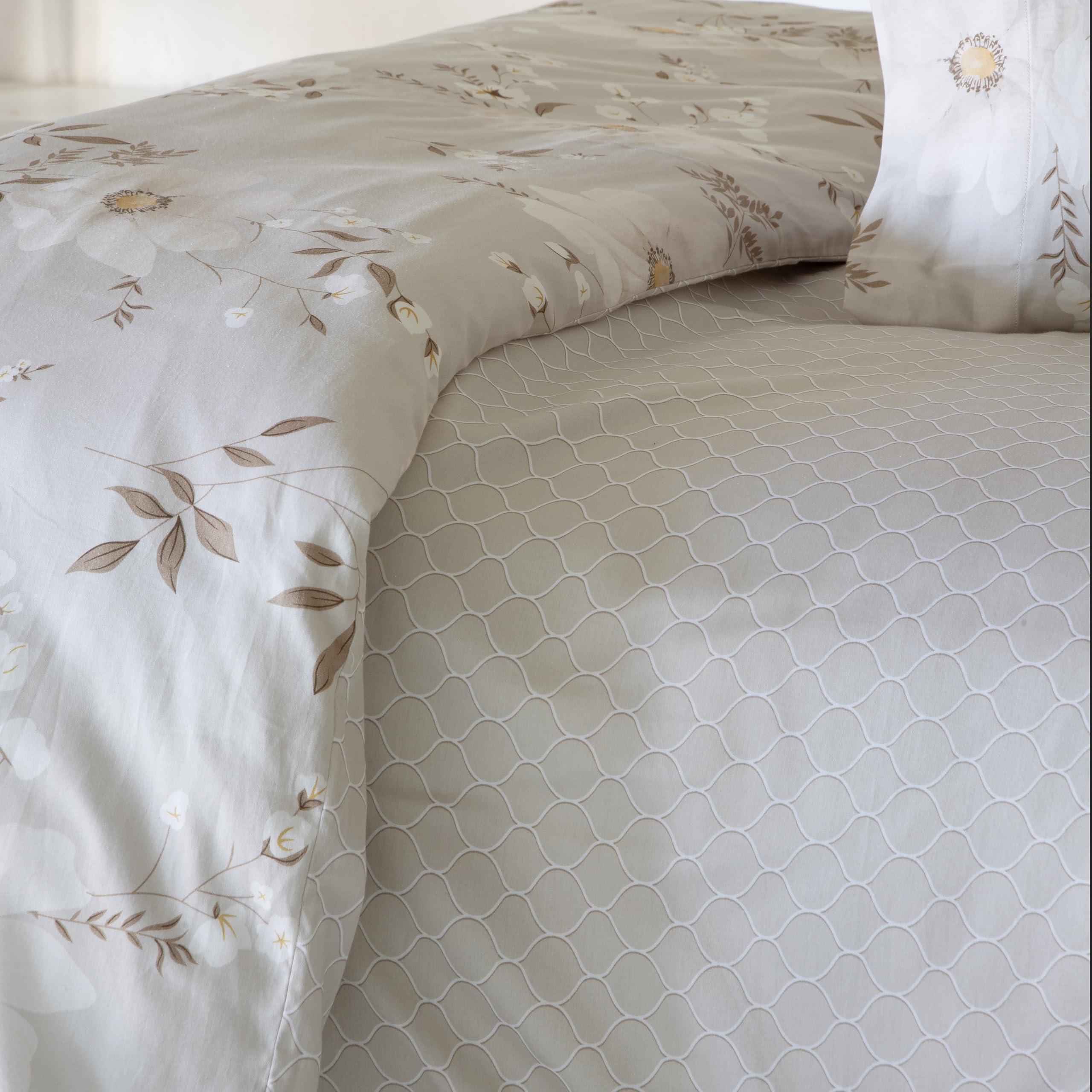 COTTON ARTean Funda Nórdica Cama 90 Satén Algodón 200 Hilos YERA Beige | Incluye 2 piezas: F.Edredón 150x220 +1 F.de Almohada Cierre Botones. Certificado OEKO-TEX