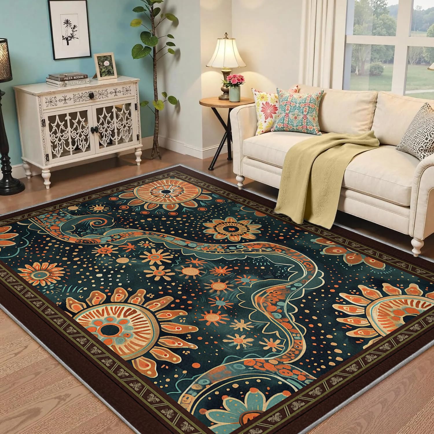 160 x 200 dywaniki do salonu paisley słonecznik zmywalne abstrakcyjne kropki boho miękki antypoślizgowy wodoodporny podłoga wewnętrzna duża sypialnia przedpokój jadalnia pokój zabaw