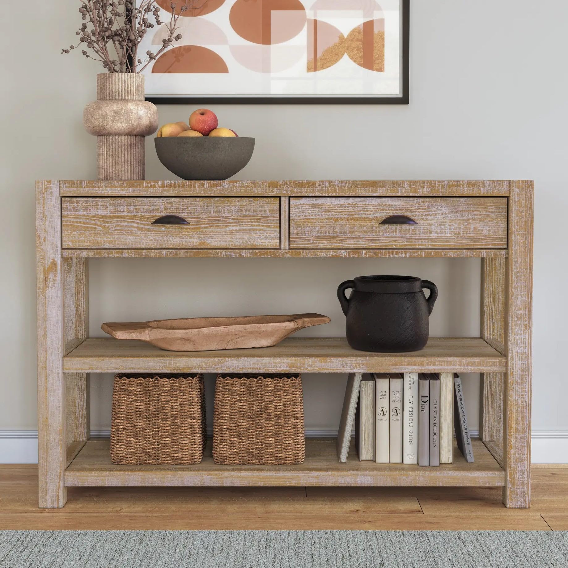 Grain Wood Furniture Montauk Console Table, Solid Wood with a Driftwood Finish