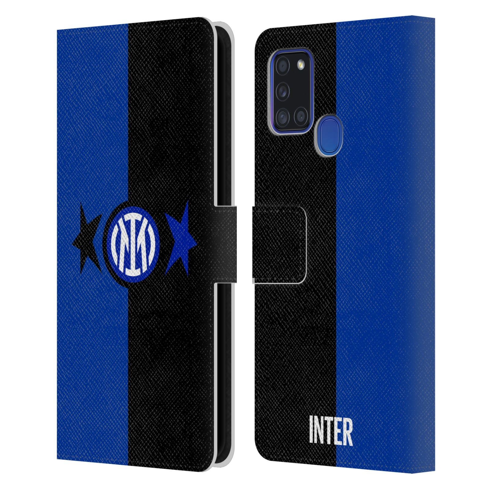 Head Case Designs Licenza Ufficiale Inter Milan Nero & Blu IM 2Stars Custodia Portafoglio in Pelle Compatibile con Samsung Galaxy A21s (2020)