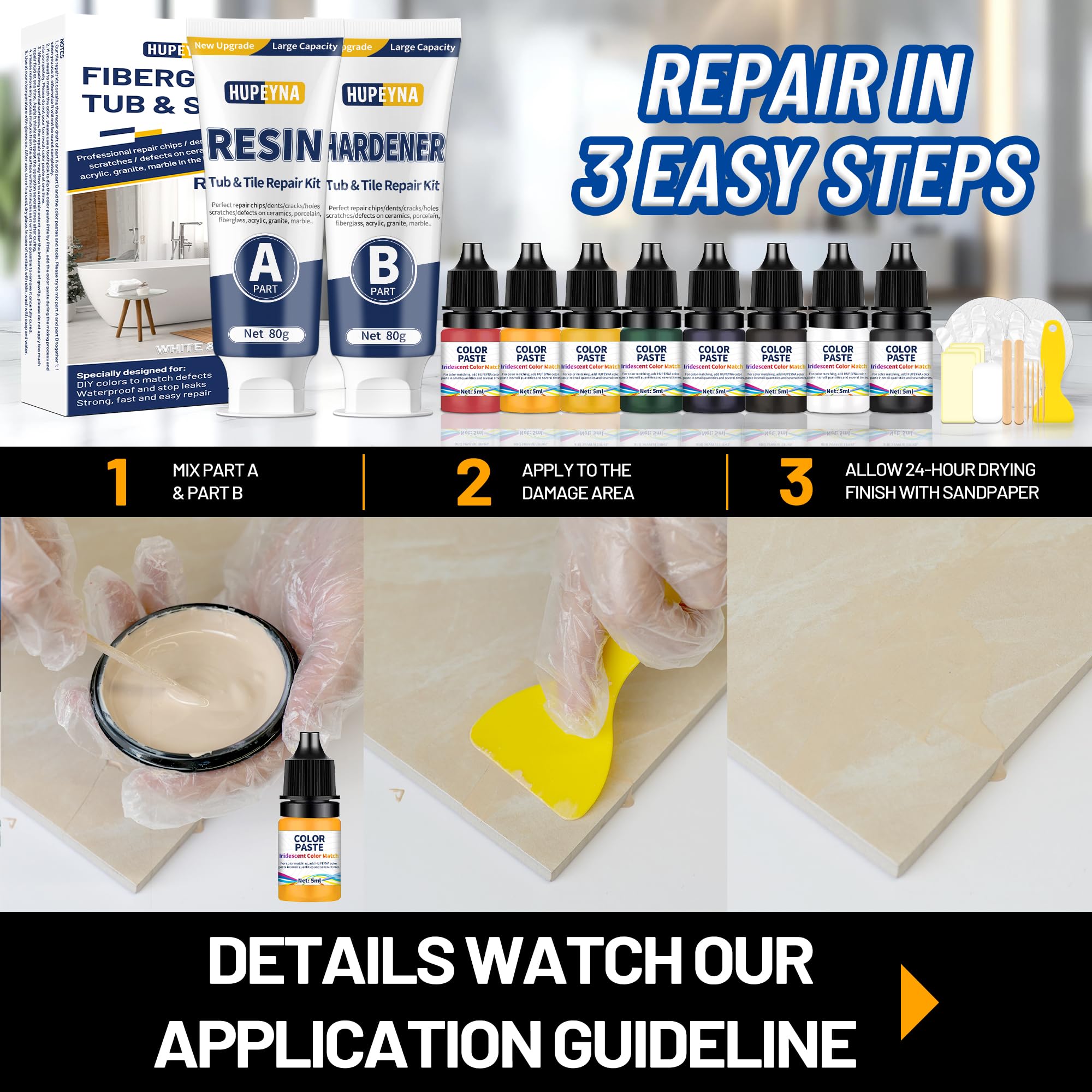 Fiberglass Repair Kit, Bathtub Repair Kit for Tile Acrylic, Ceramic, Enamel - Image 4