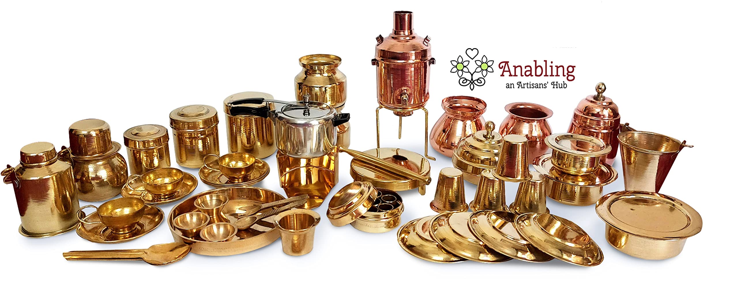 Anabling Handcrafted Brass Miniature Kitchen Set/Bhatukali/toy set/Home decor Without Steel Stand (52 Pieces)- Multi Color