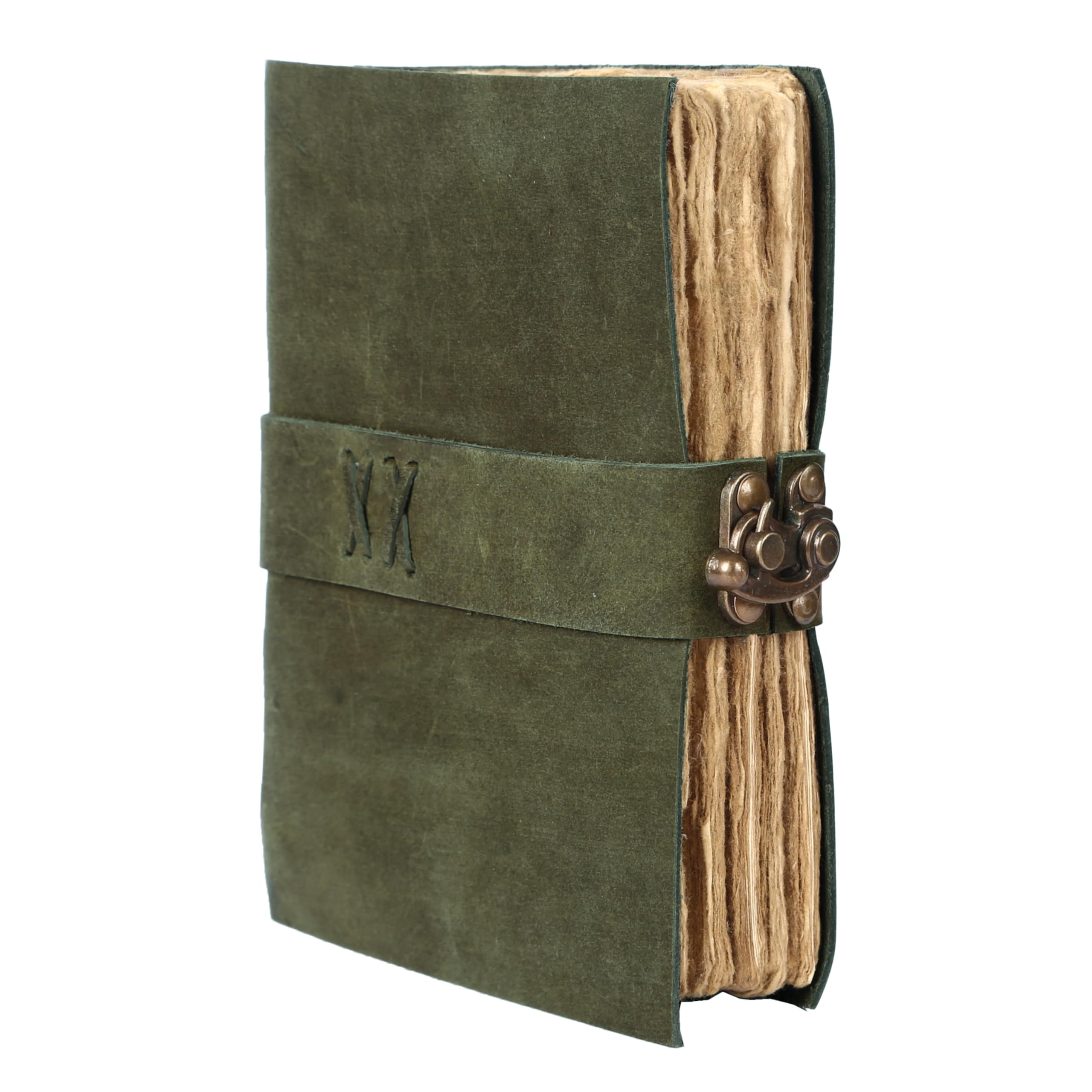 Komal's Passion Leather Vintage-Leder-Tagebuch, handgefertigt, Büffelbüffel-Rand, Papier, gebundenes Tagebuch für Damen und Herren, Vintage-C-Lock-Verschluss, ideal zum Schreiben und Reisen für