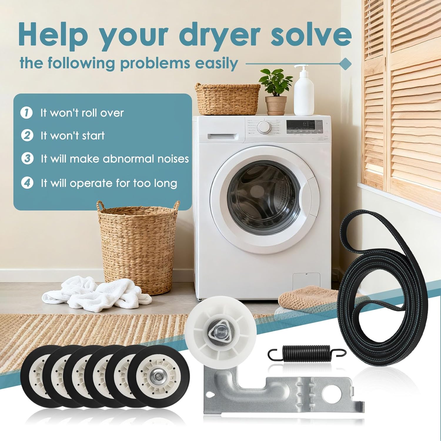 Upgrade Dryer Roller Kit for Lg Dryer Drum Roller Kit for Kenmore Dryer DLEX8000V DLEX8100V DLGX9001V 79681072310, One-Piece Injection Molding Technology High-Quality Galvanized Steel