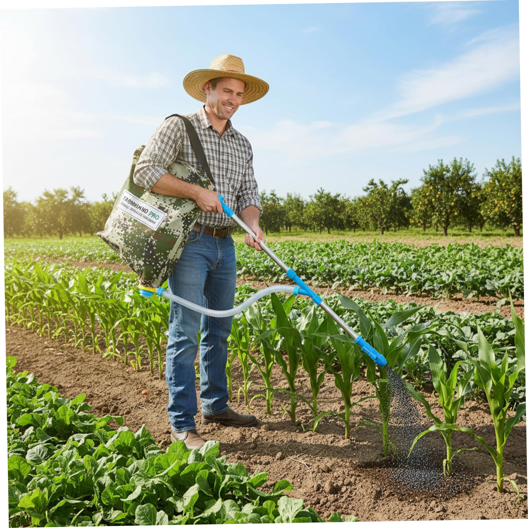 Spandiconcime per semi con zaino, applicatore manuale per fertilizzante per prato e giardino, strumento portatile per semi per mais, verdure, alberi da frutto