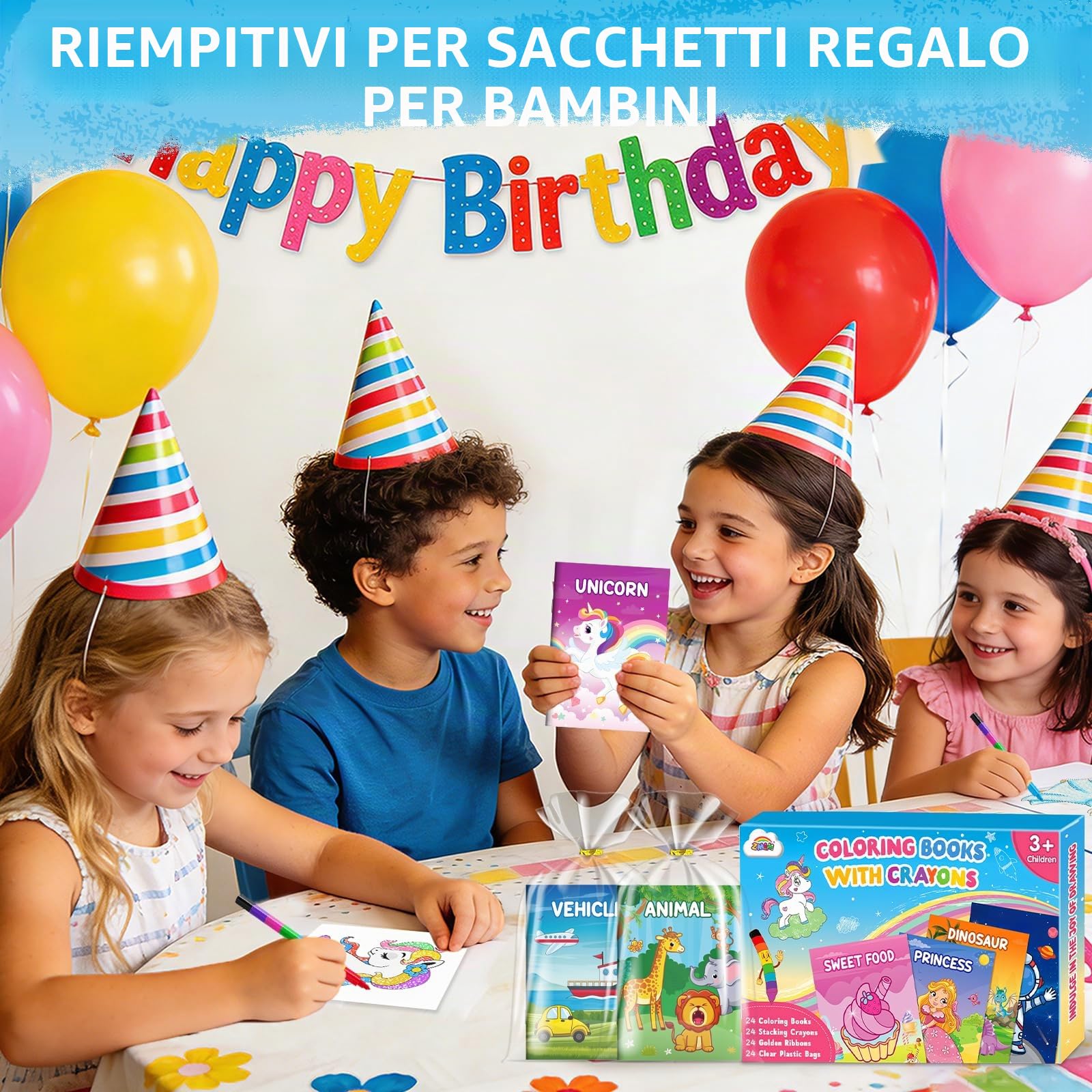ZMLM Mini Libri da Colorare con Pastelli a Cera regalini fine festa compleanno, gadget compleanno bambini per 4 a 8 Anni Attività Artistich