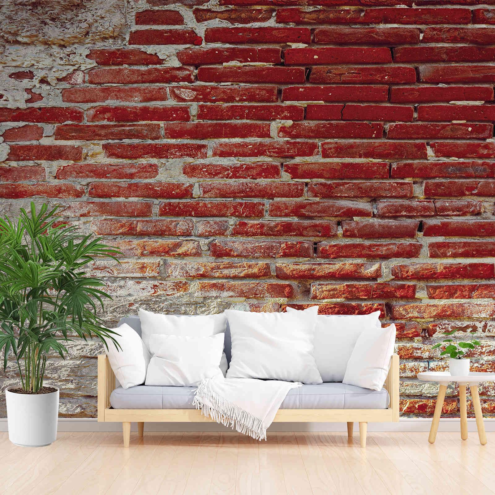 Papier Peint Panoramique 3D Rouge 200x140 cm Effet Carrelage Mural Vintage