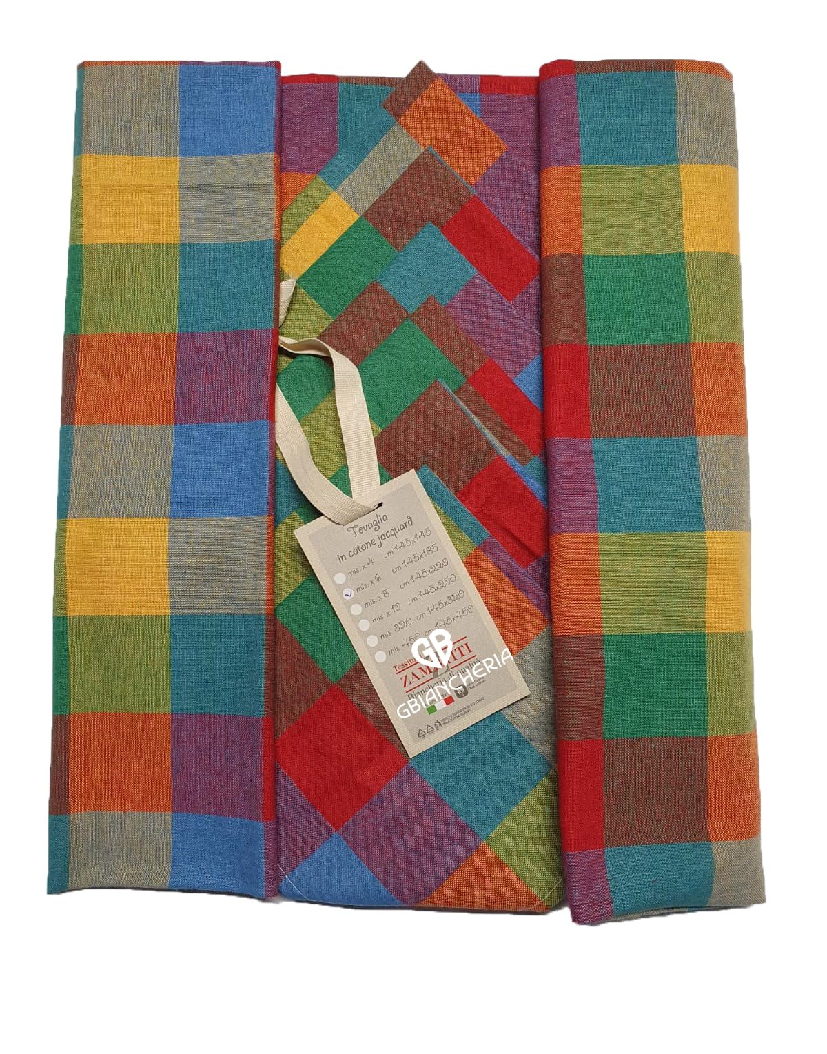 GBiancheria Tovaglia da Tavolo con Tovaglioli in cotoneTinto in Filo dis VICHY MULTICOLORE per 4, 6, 8, 12 e 18 persone. Prodotto Interamente Italiano (Per 4 Persone)