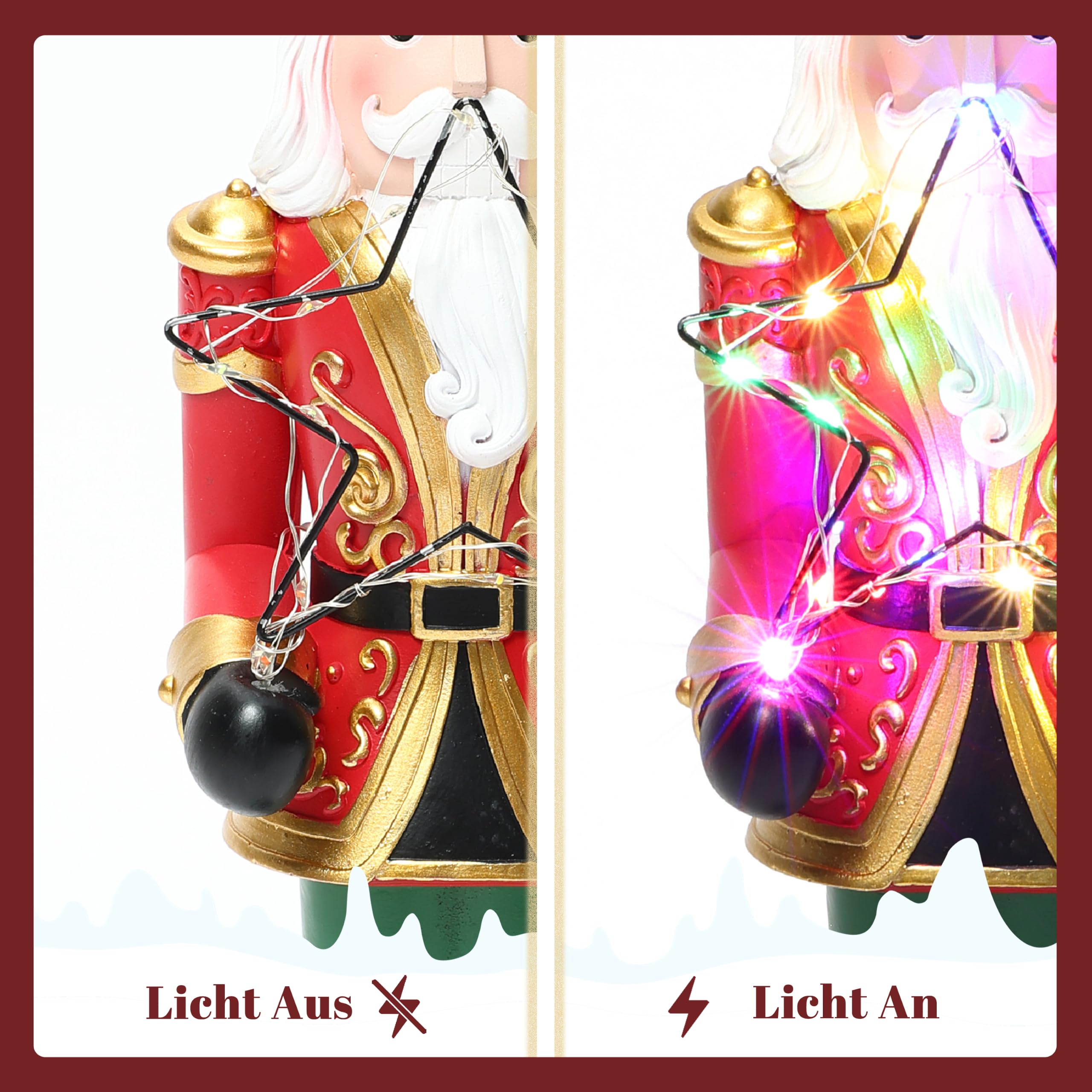 Hometopia Nussknacker Figur mit LED-Stern, 46 cm, Weihnachten Deko Rot-Grün