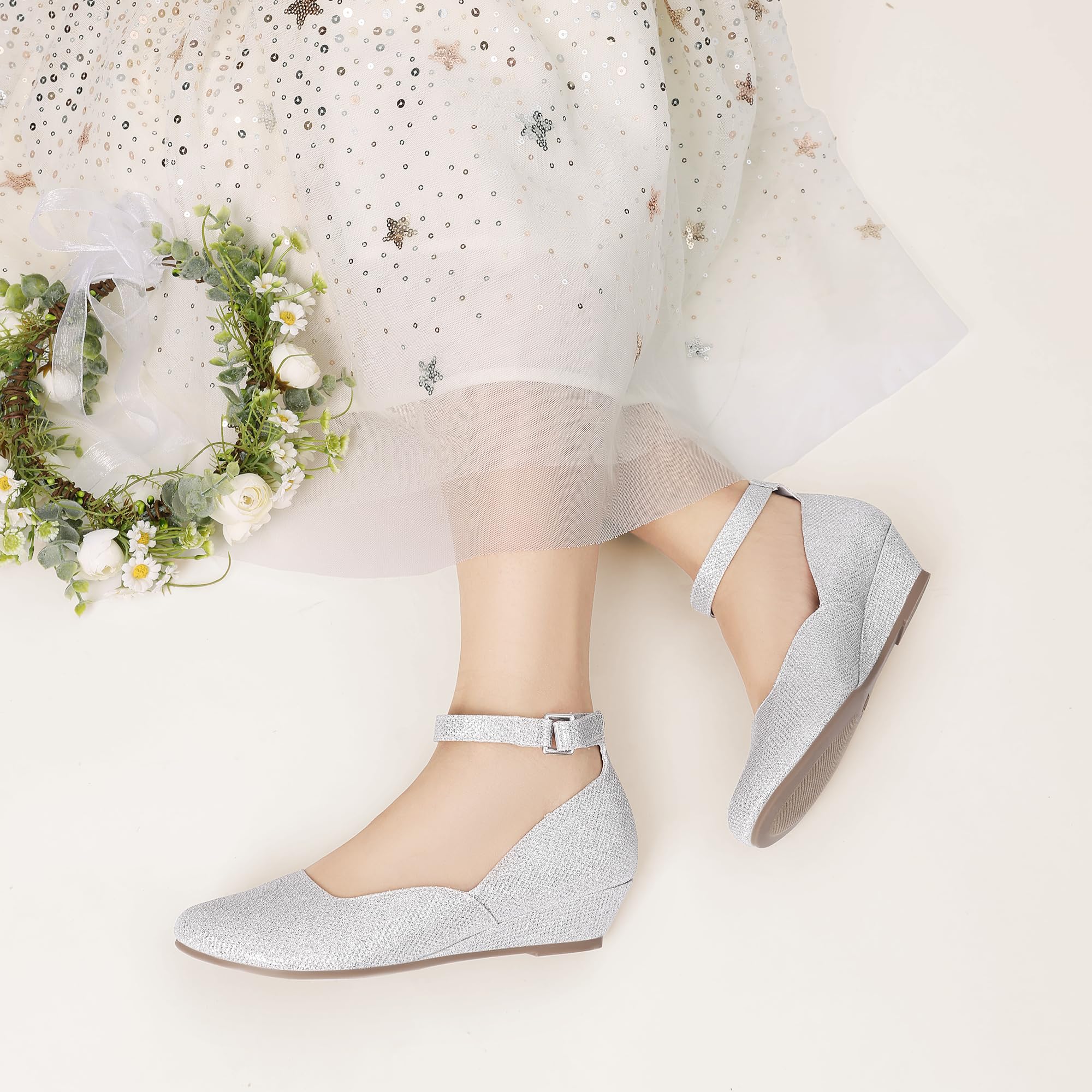 DREAM PAIRS Zapatos de Vestir para Niñas con Tacones Bajos de Cuña y Correa al Tobillo para Bodas y Fiestas de Flores para Niños Pequeños y Grandes
