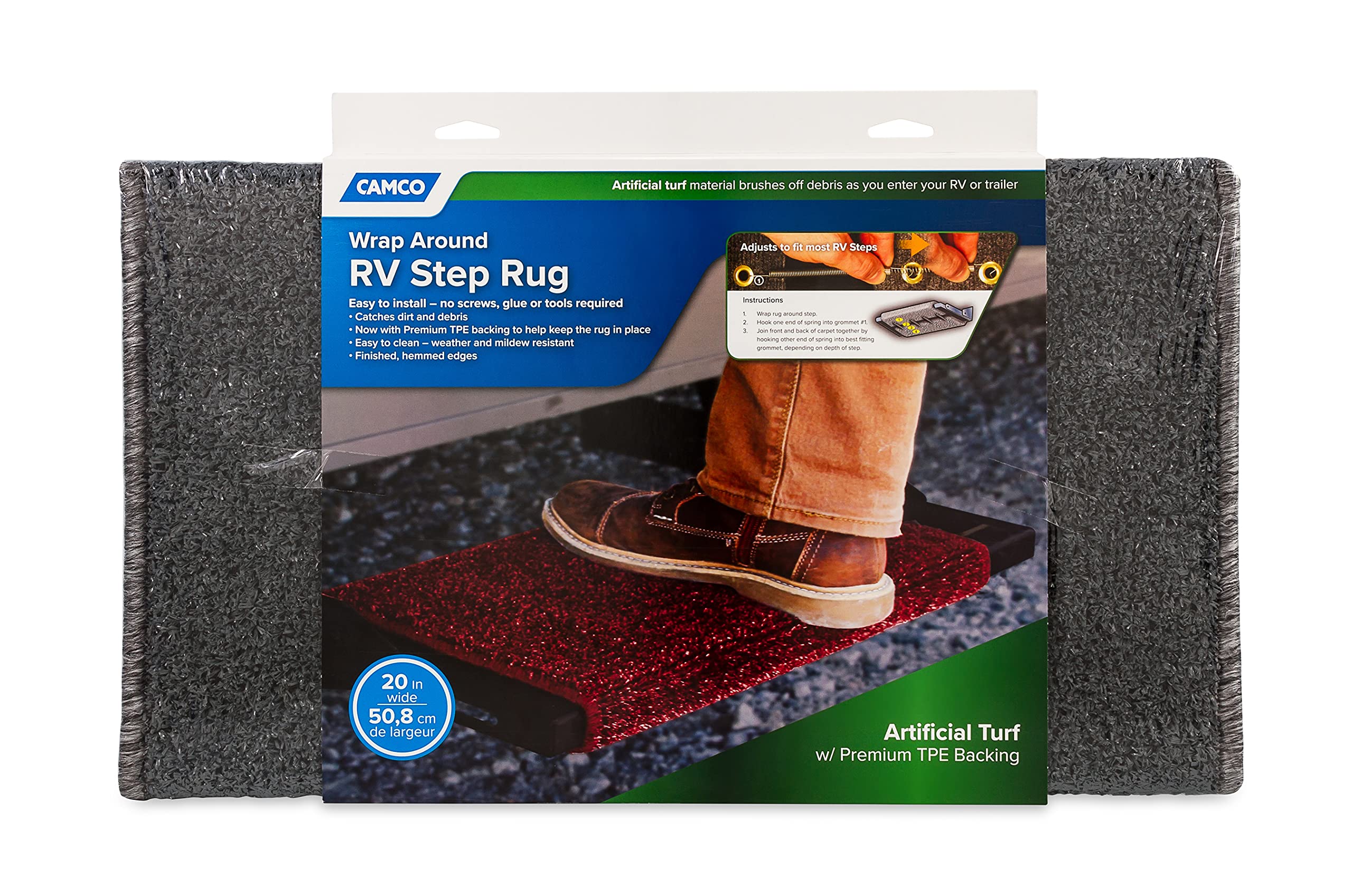 Photo 1 of Camco 42939 RV Step Rug ( Premium Wrap Around , Turf Material (22" x 20") - Gray) Grey 22" x 20"