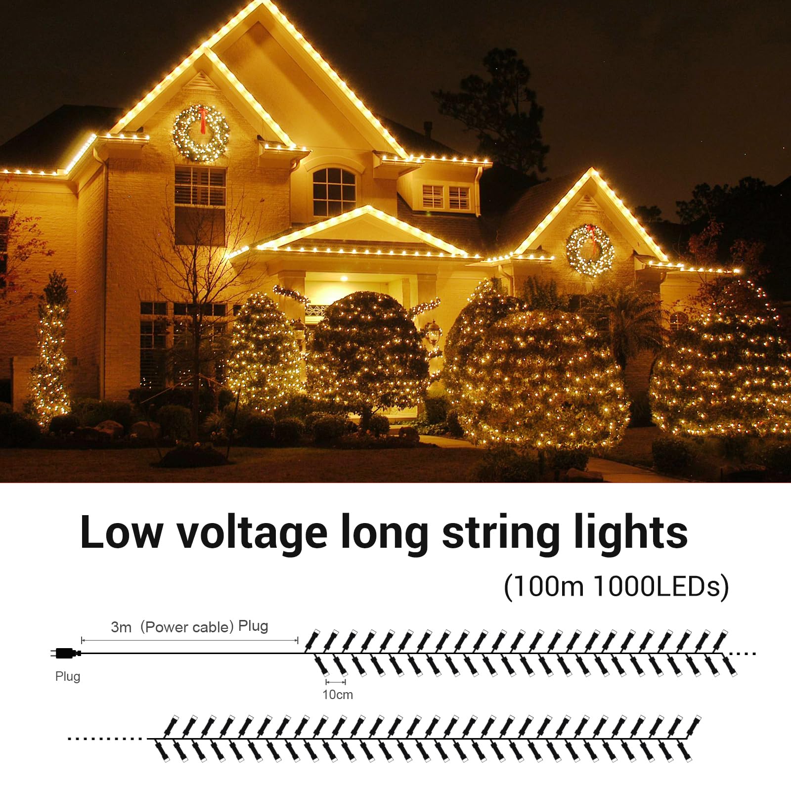 Marchpower Lichterkette 100M 1000LED Außen IP44 | Erweiterbar 8 Lichtmodi strombetrieben für Zimmer, Hochzeit, Fenster und Weihnachten