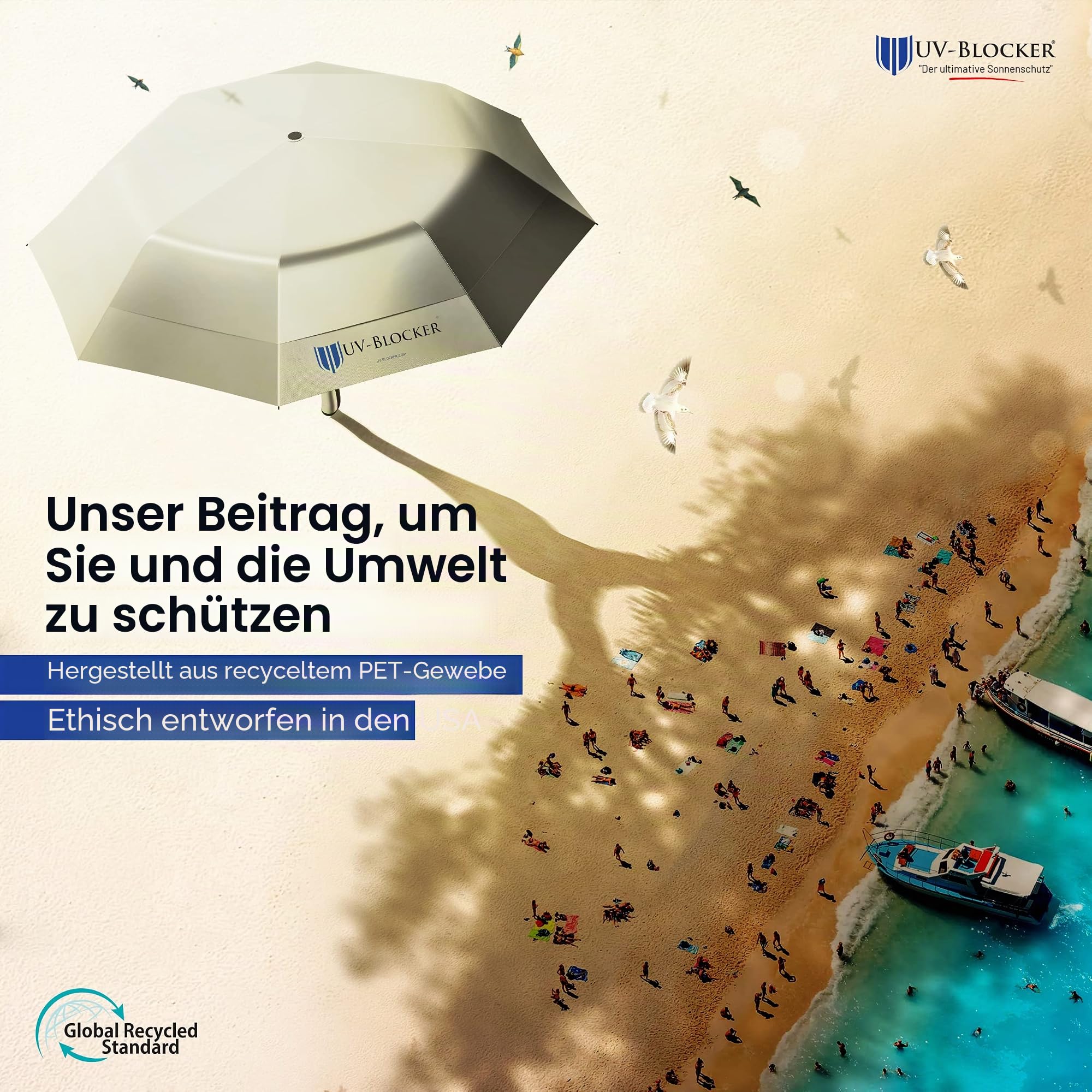 UV-Blocker Kompakter Sonnenschirm, UV-Schutz, automatisches Öffnen/Schließen, doppelt belüftet, winddichter Sonnenschirm zum Spazierengehen, LSF 55+, 106,7 cm/111,8 cm/147,3 cm