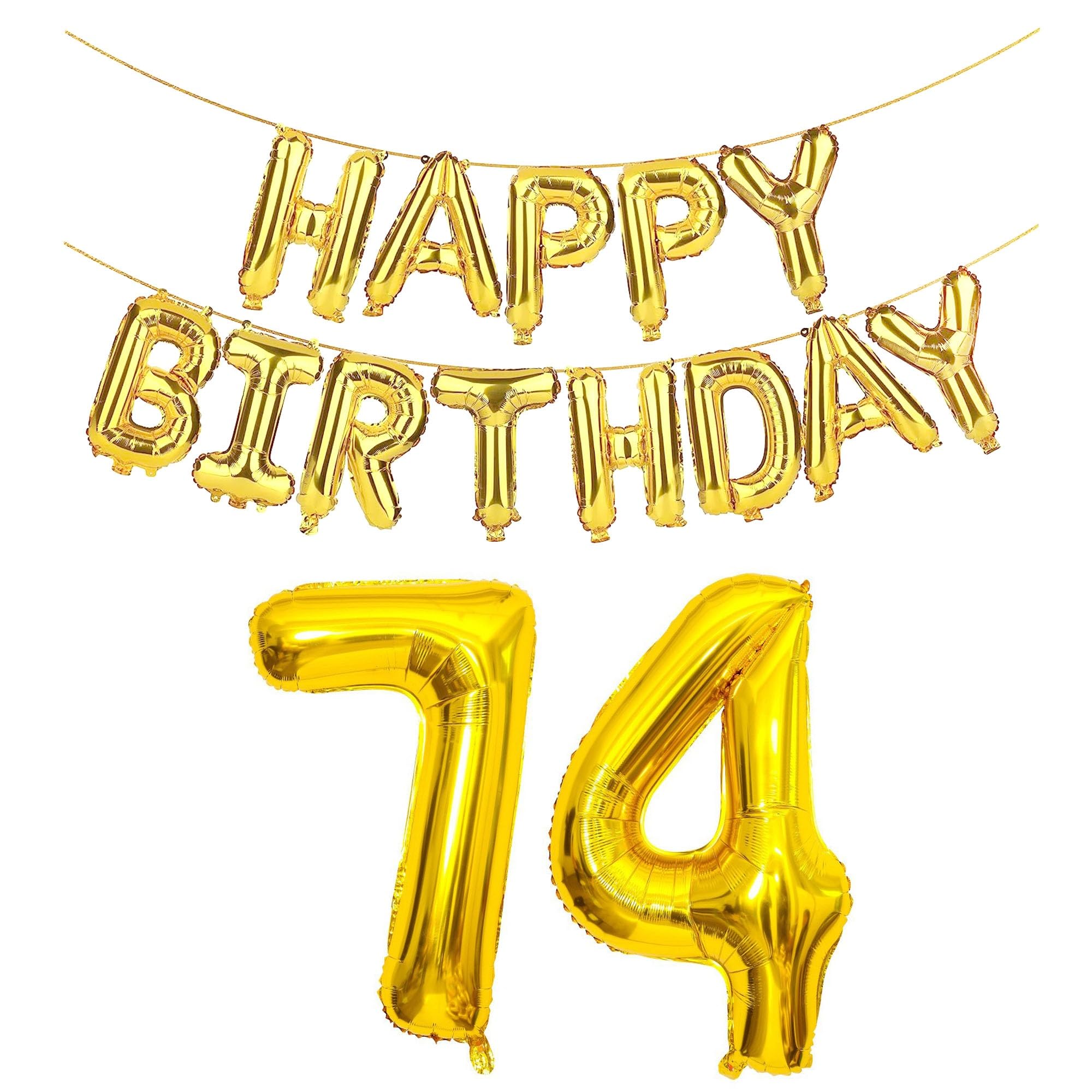 SHUNTAI 74 Number Balloons Gold Jumbo Number 47 Foil Mylar Balloons with Gold Letters Happy Birthday Balloon Banner 74th Birthday Decorations for Men