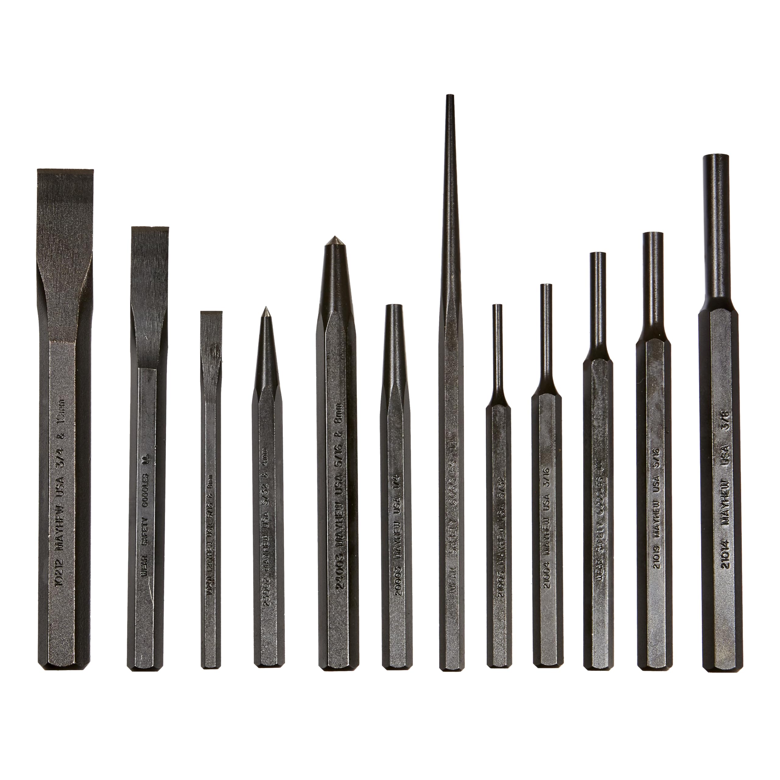 Mayhew Tools 61412 Punch and Chisel Set, Black Oxide Finish, 12