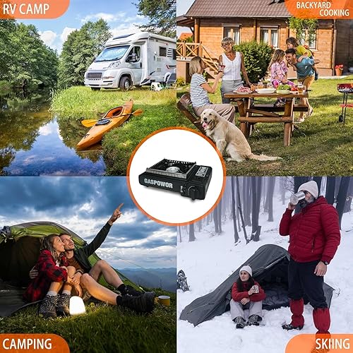 Miniatura 7 de Estufa de butano de 1 quemador incluye un bloqueavientos, estufa de gas de 10000 BTU portátil con funda, estufa de campamento de encendido